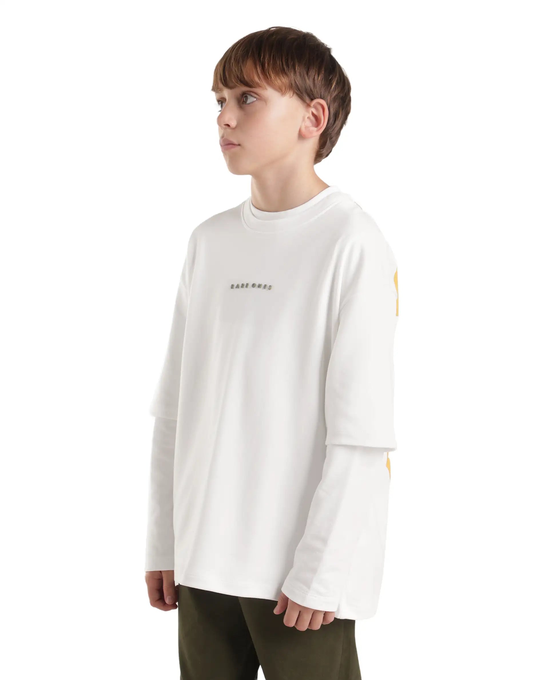 Rare Ones Kids Pete26-K White Cotton Blend Fabric Pull-On Oversized Fit Graphic Print T-Shirt