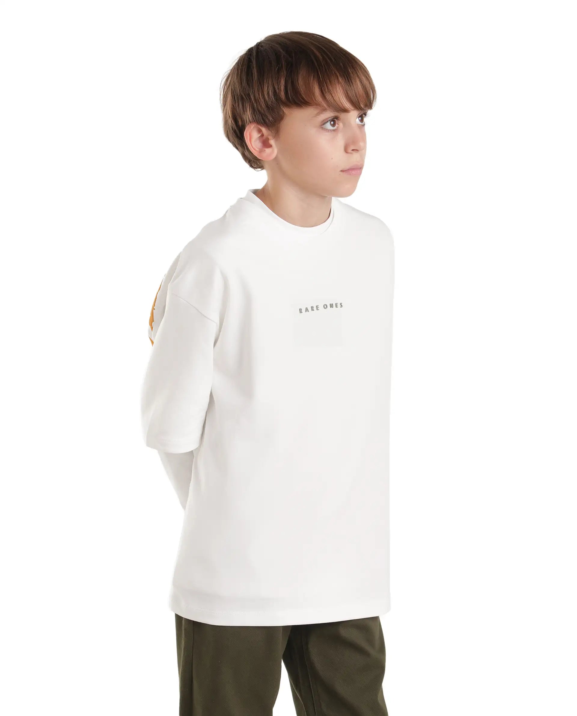 Rare Ones Kids Pete26-K White Cotton Blend Fabric Pull-On Oversized Fit Graphic Print T-Shirt