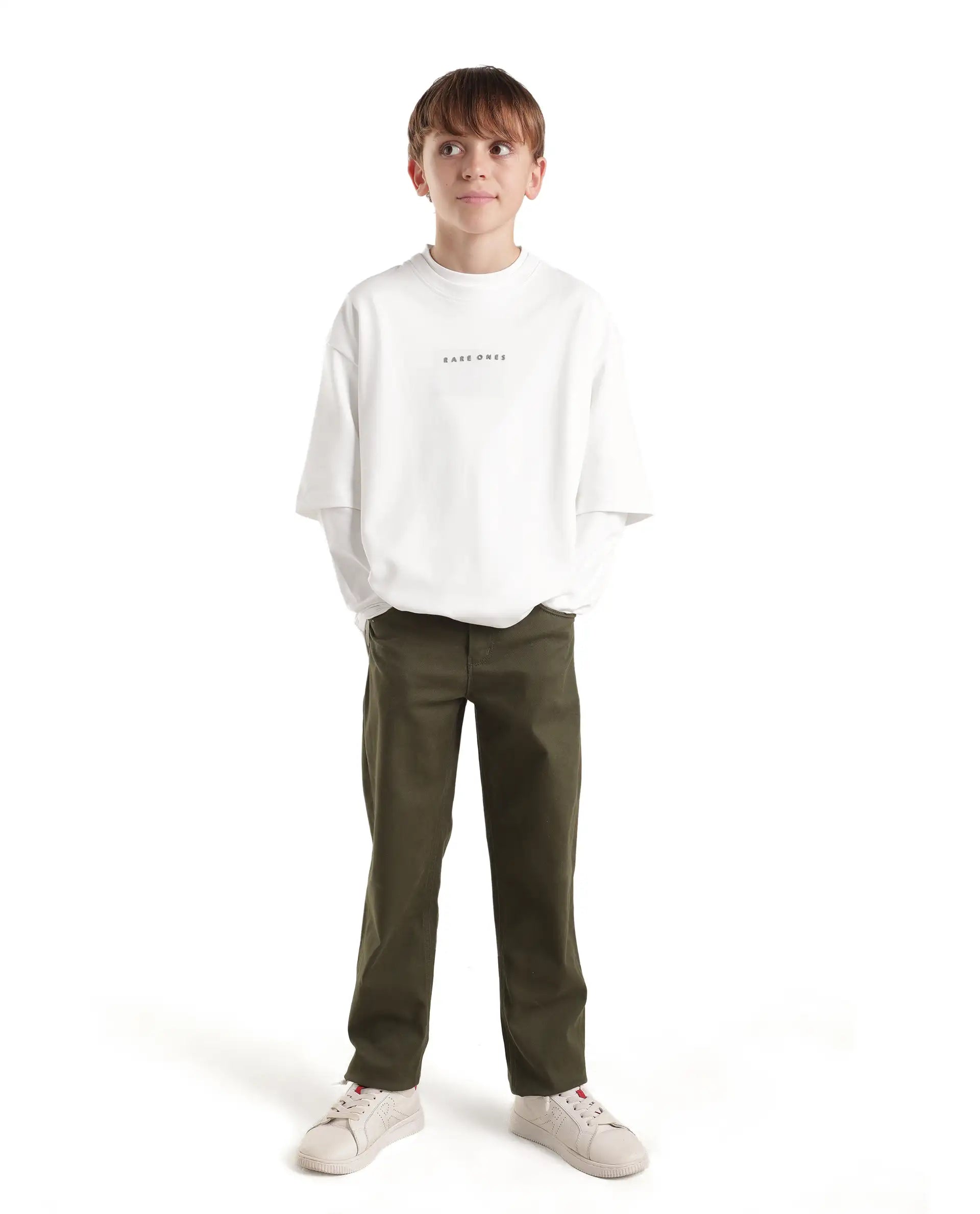 Rare Ones Kids Pete26-K White Cotton Blend Fabric Pull-On Oversized Fit Graphic Print T-Shirt