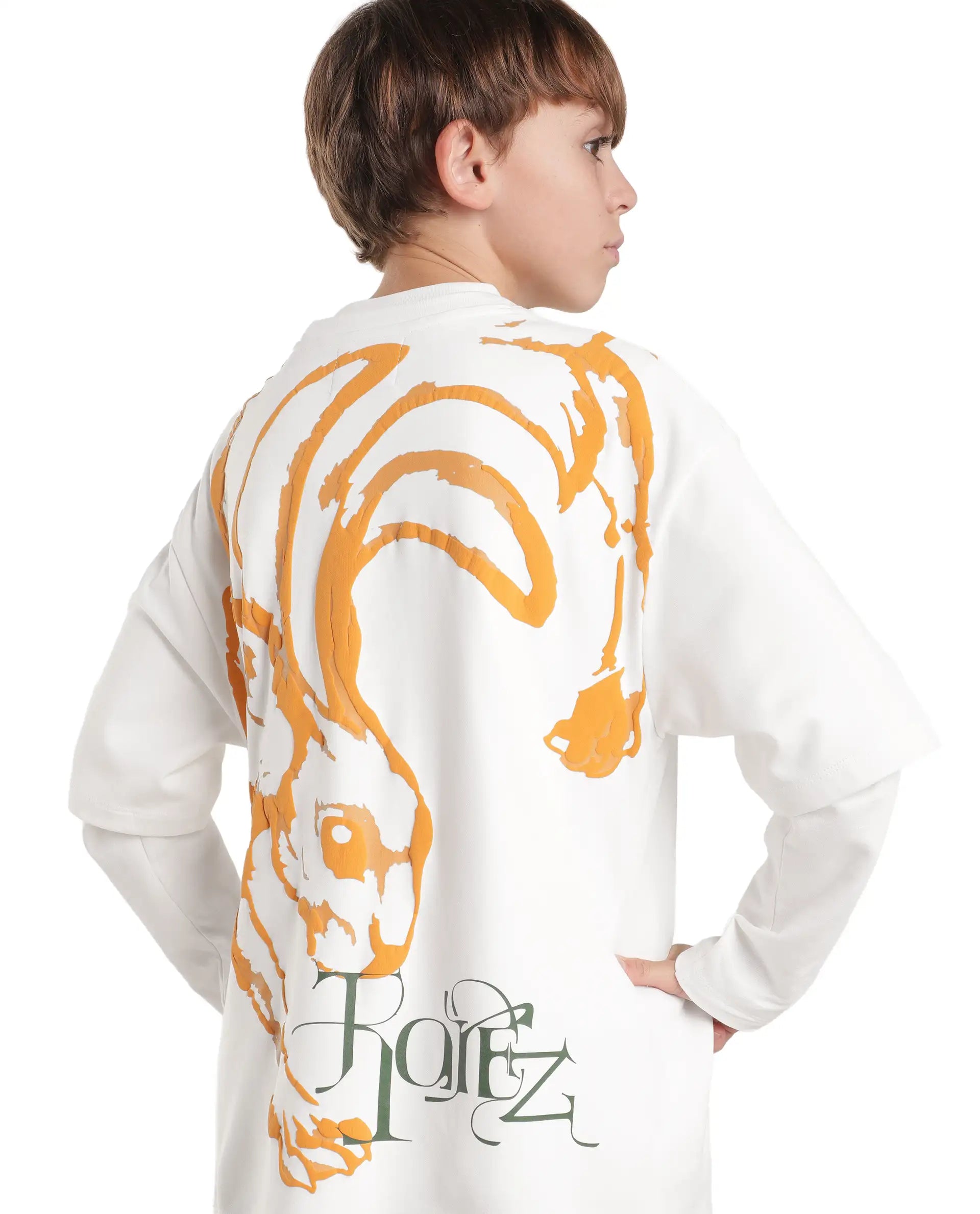 Rare Ones Kids Pete26-K White Cotton Blend Fabric Pull-On Oversized Fit Graphic Print T-Shirt