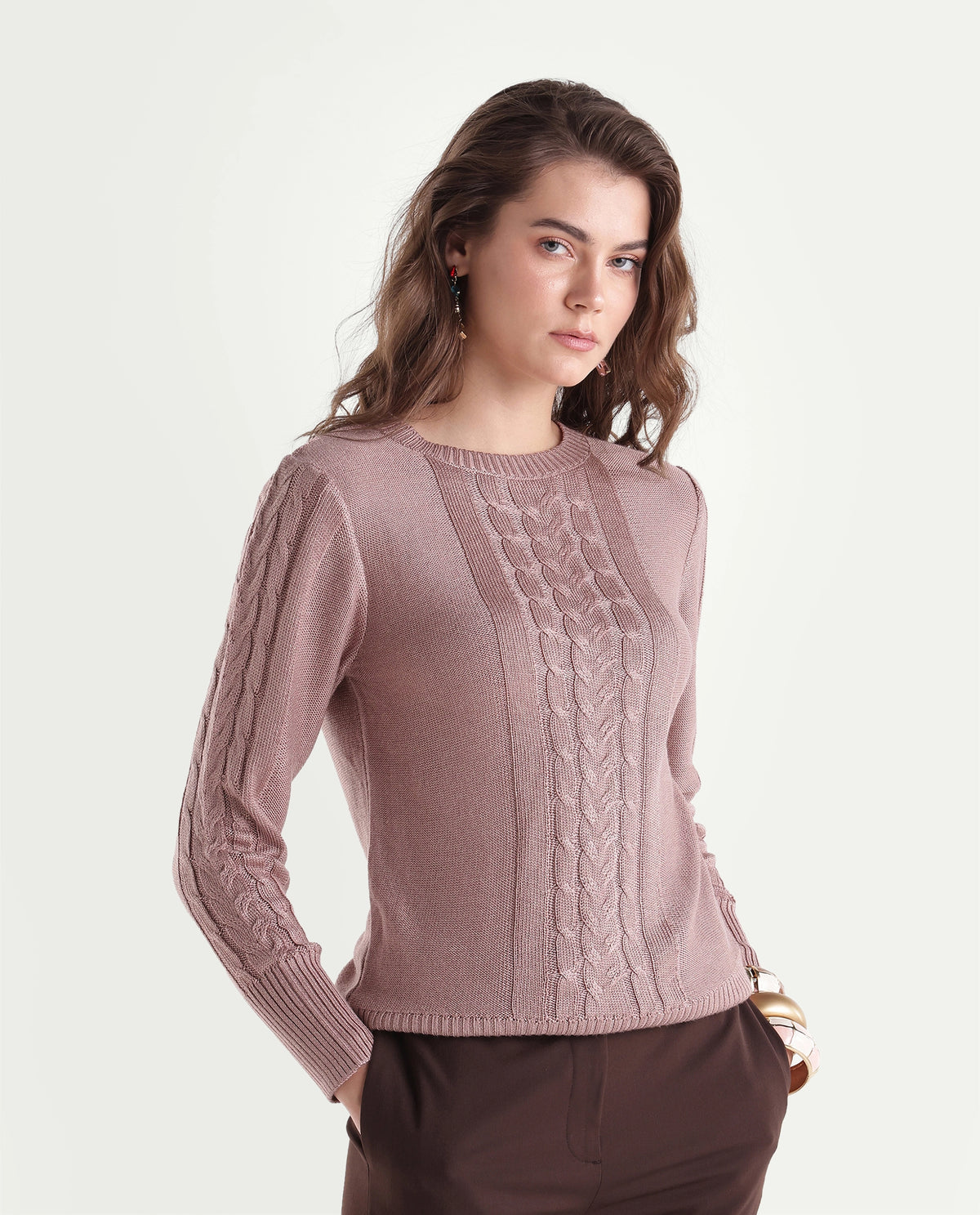 Rareism Women's Laso Dusky Pink Acrylic Blend Pull-On Relaxed Fit Sweater