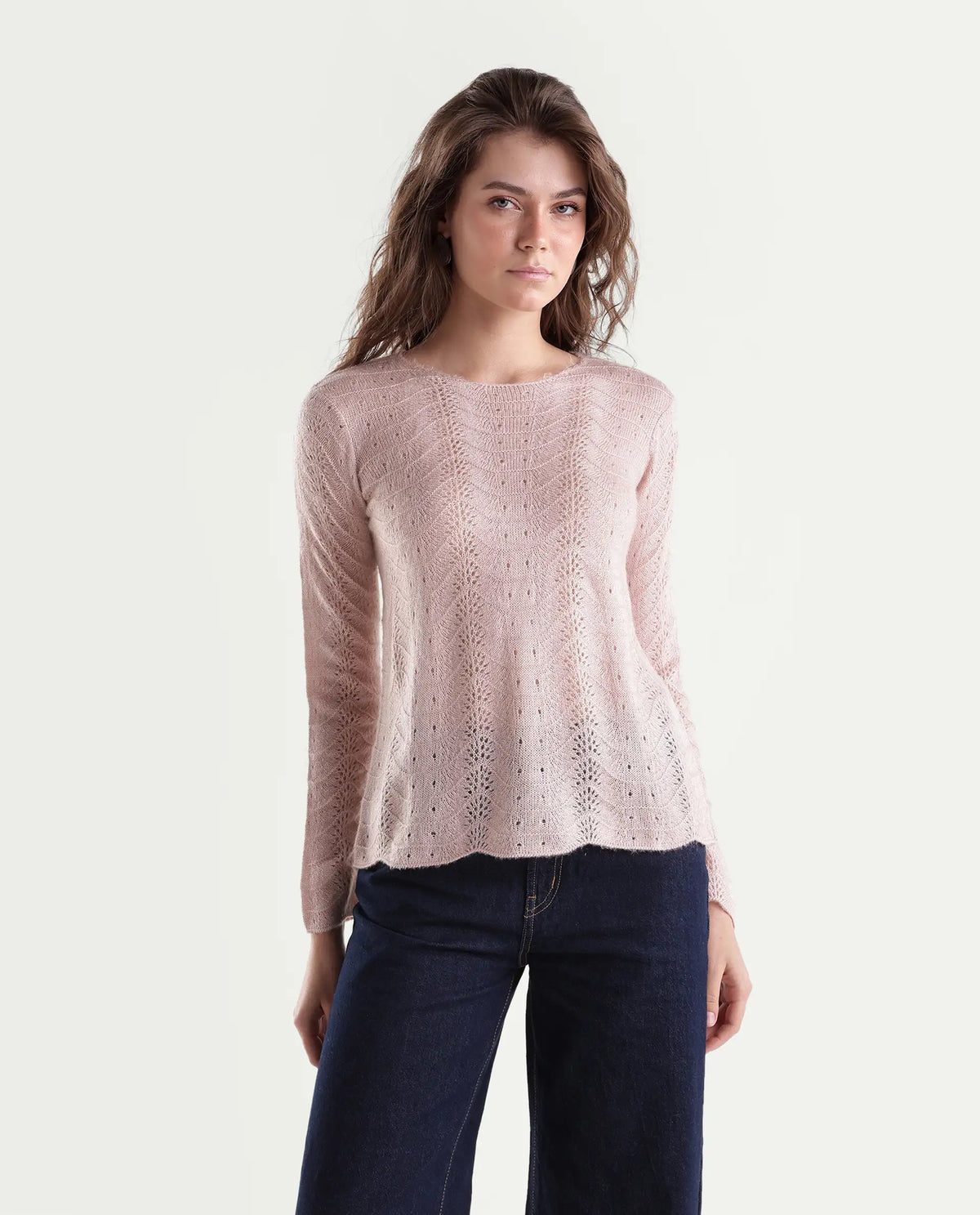 Rareism Women's Liry Light Pink Acrylic Blend Pull-On Regular Fit Sweater