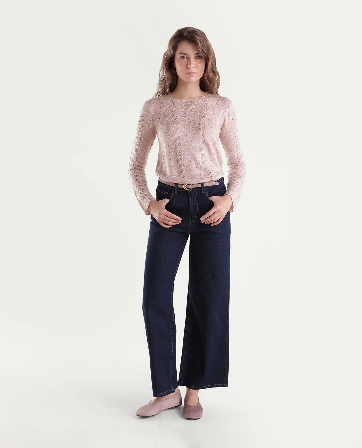 Rareism Women's Liry Light Pink Acrylic Blend Pull-On Regular Fit Sweater