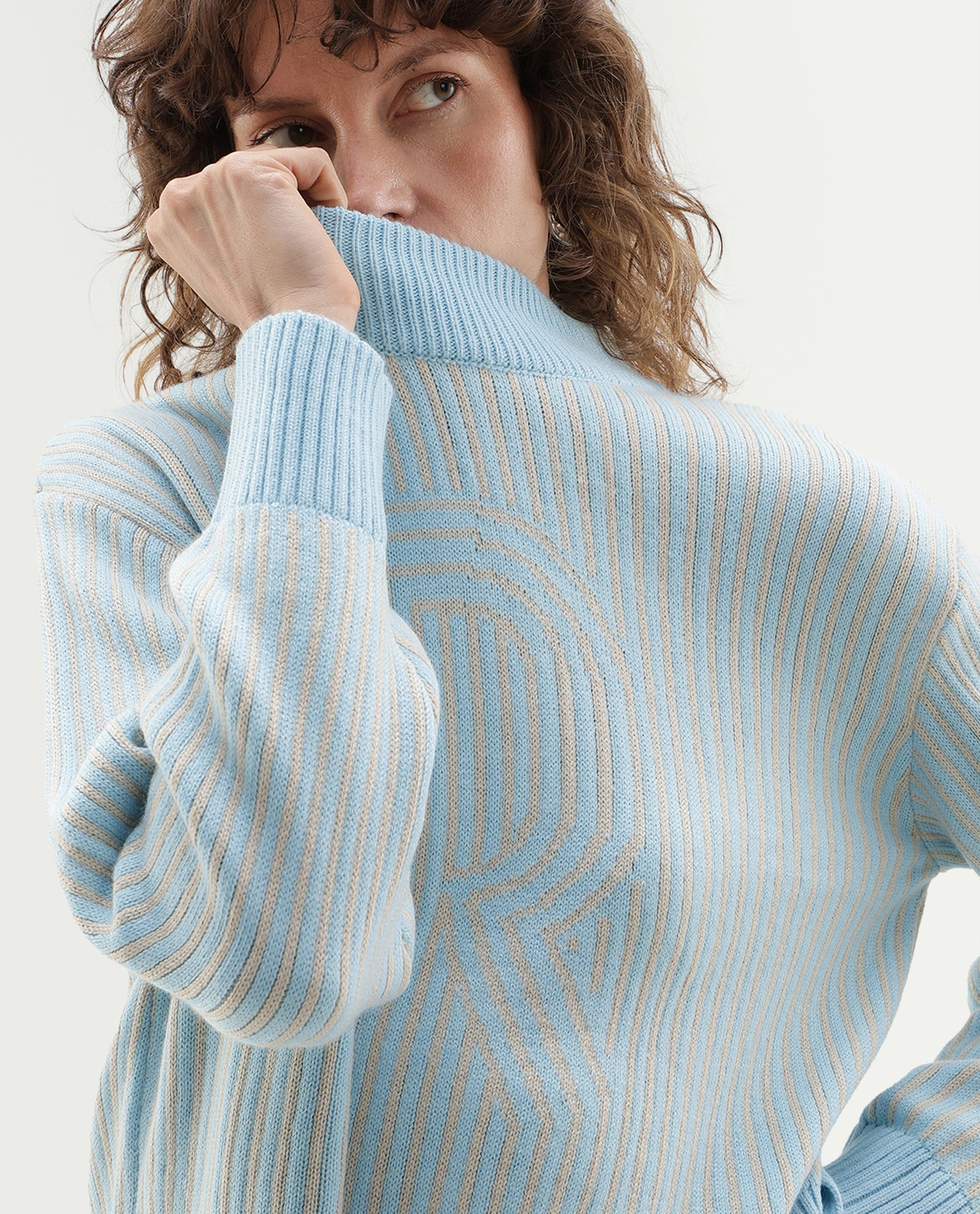 Rareism Women's Love Light Blue Acrylic Blend Pull-On Relaxed Fit Typography Print Sweater