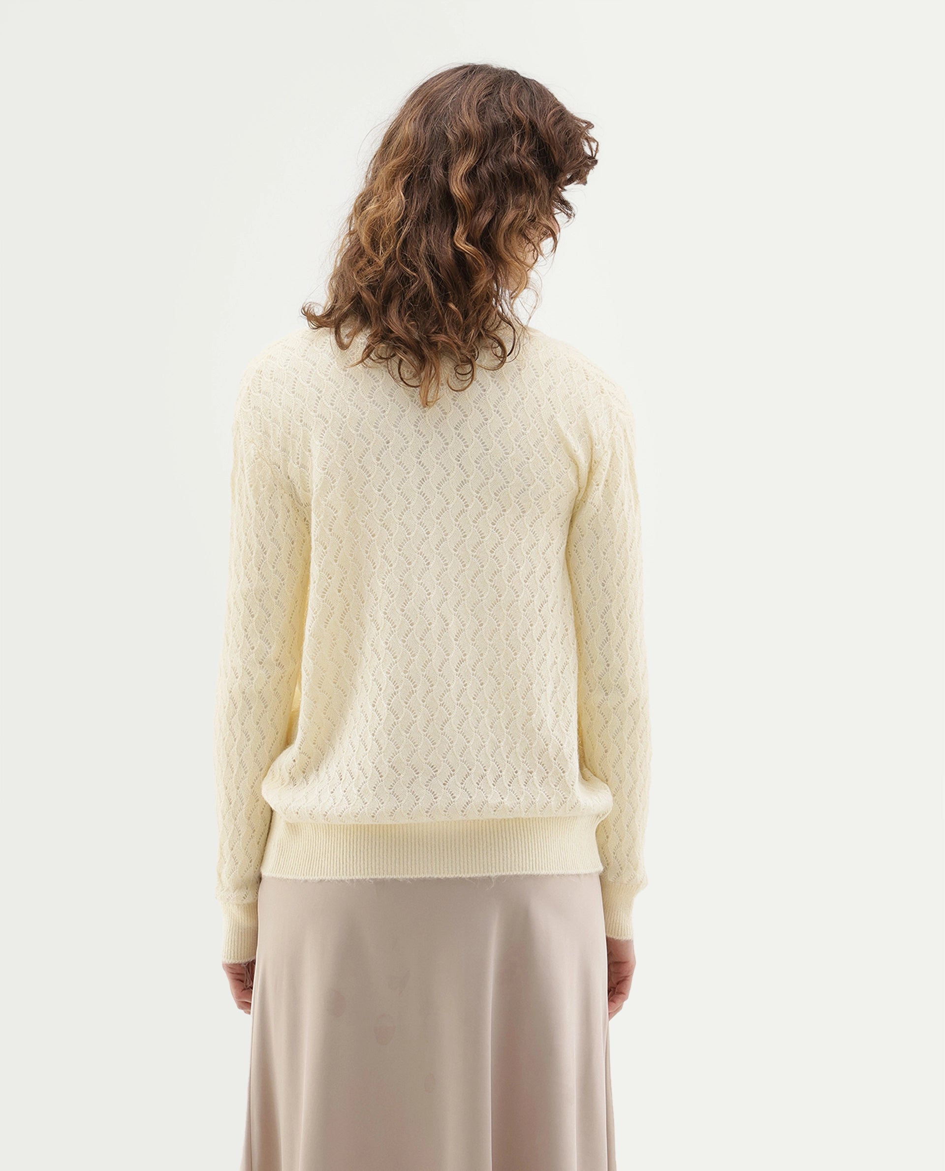 Rareism Women's Lence-A Off White Acrylic Blend Button Relaxed Fit Cardigan