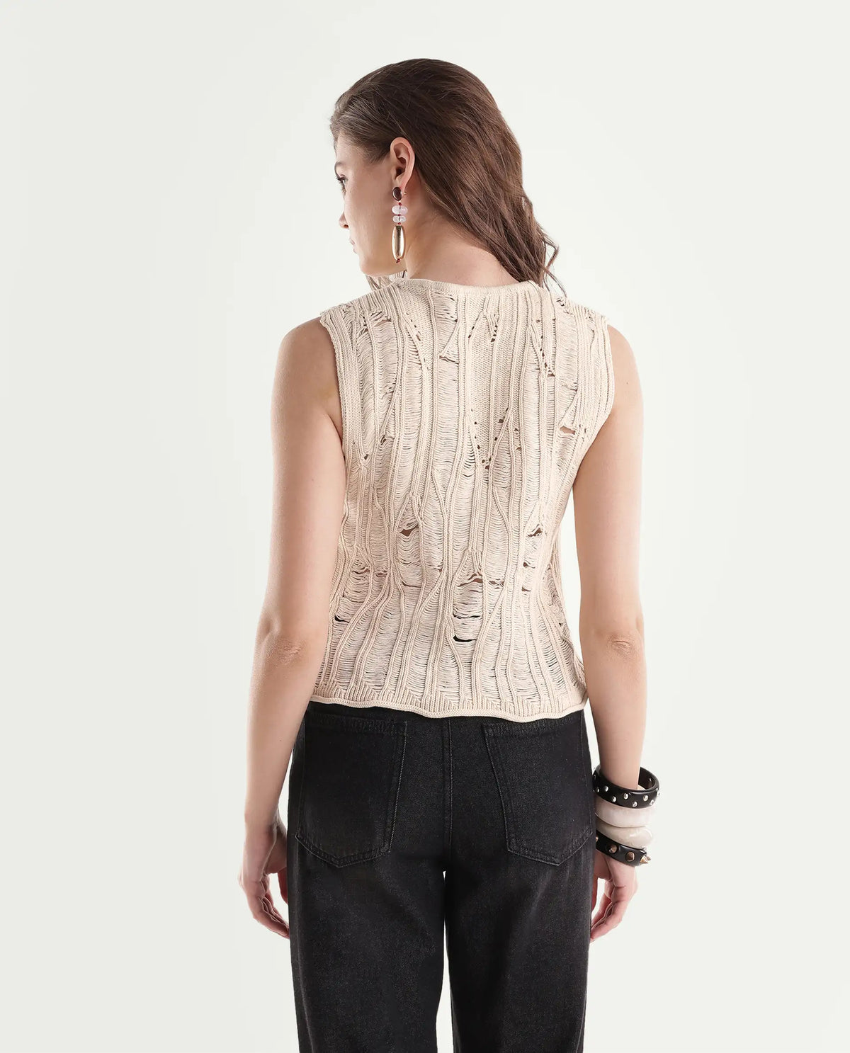 Rareism Women's Sora Off White Cotton Pull-On Relaxed Fit Top