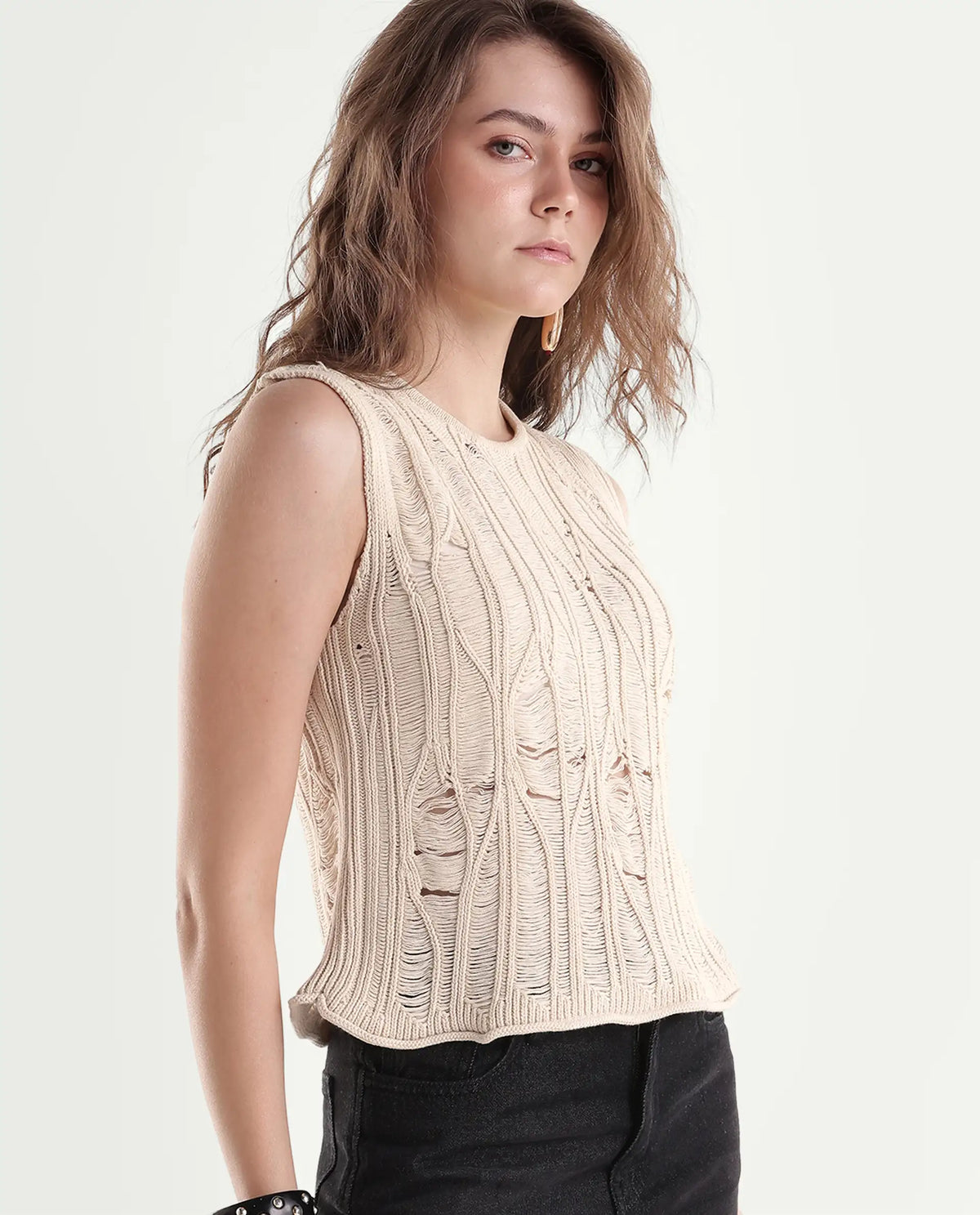 Rareism Women's Sora Off White Cotton Pull-On Relaxed Fit Top