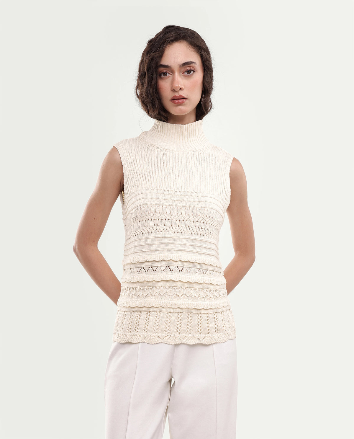 Rareism Women's Lone Off White Cotton Pull-On Regular Fit Top