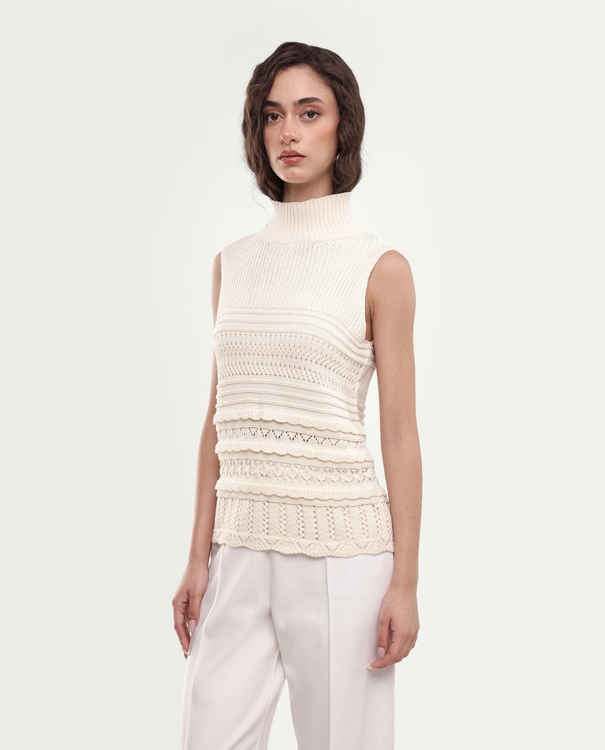 Rareism Women's Lone Off White Cotton Pull-On Regular Fit Top