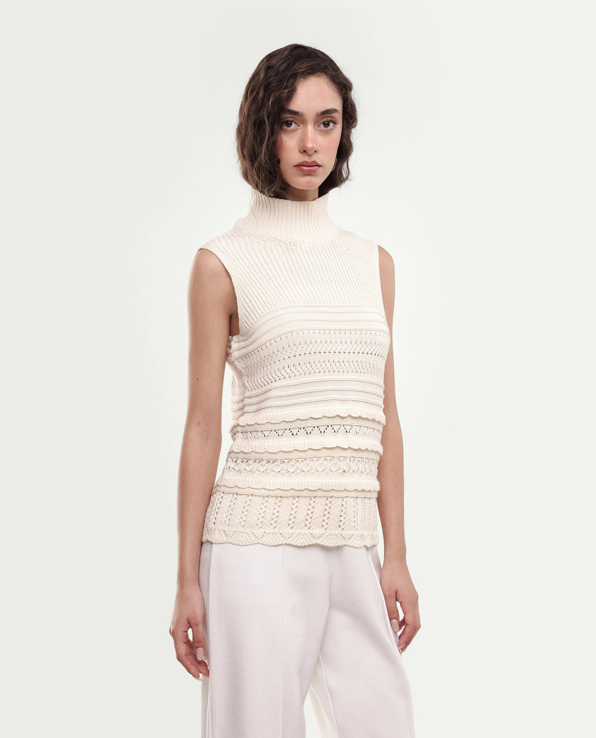Rareism Women's Lone Off White Cotton Pull-On Regular Fit Top