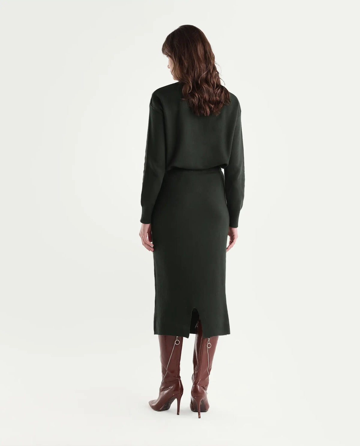Rareism Women's Lacqua-B Dark Olive Cotton Pull-On Straight Jacquard Skirt