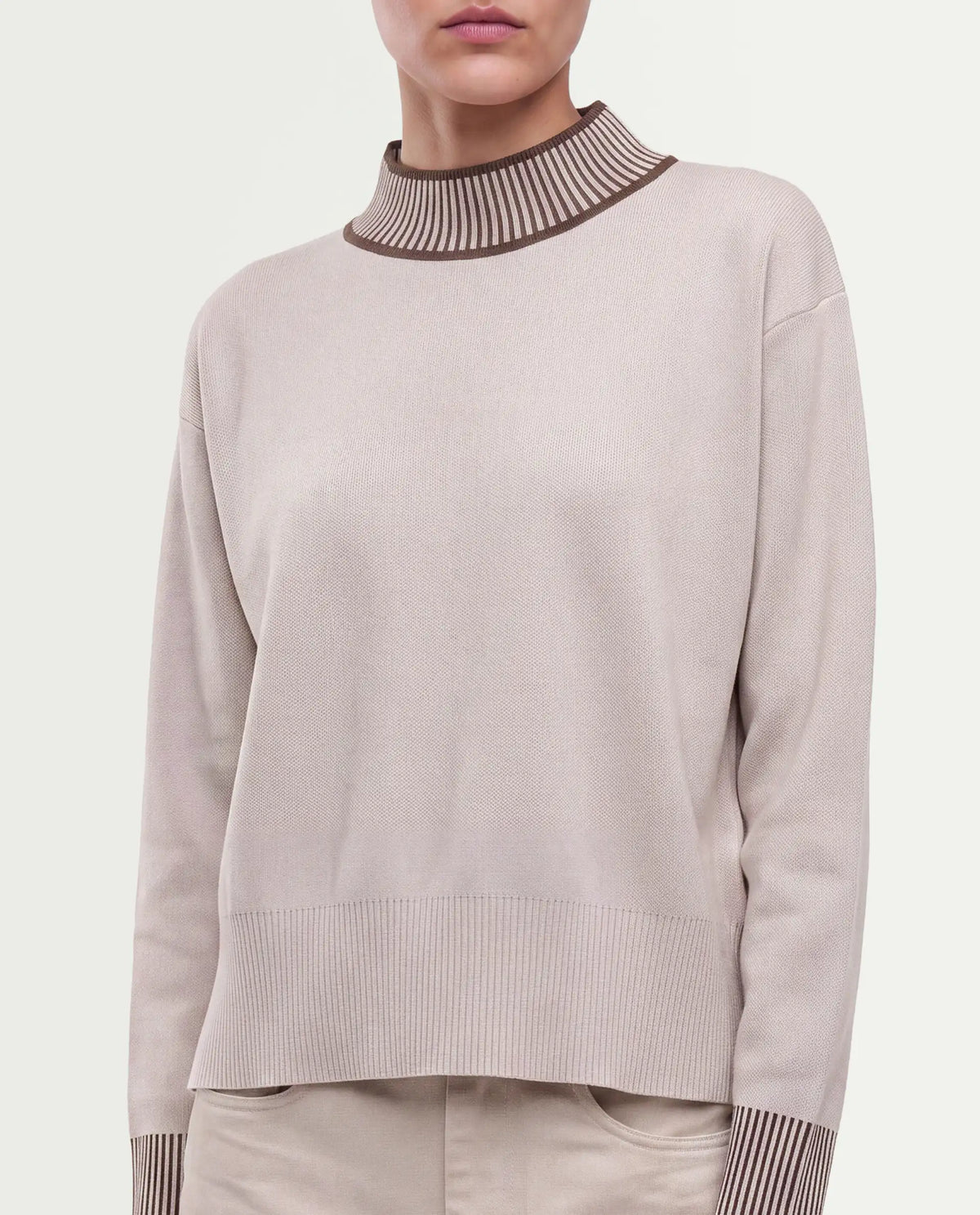 Rareism Women's Liber-T Light Beige Cotton Pull-On Relaxed Fit Sweater