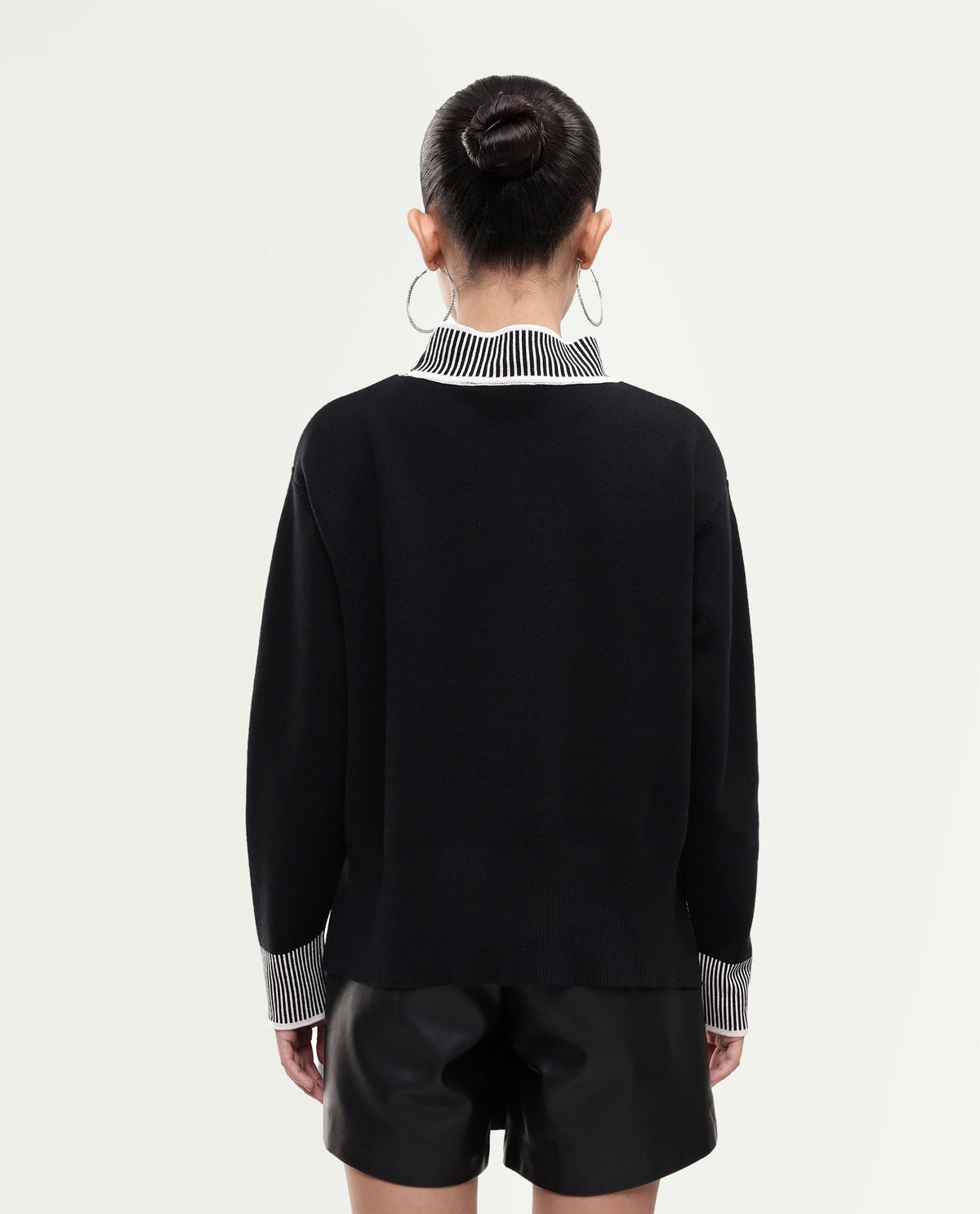 Rareism Women's Liber-T Black Cotton Pull-On Relaxed Fit Sweater