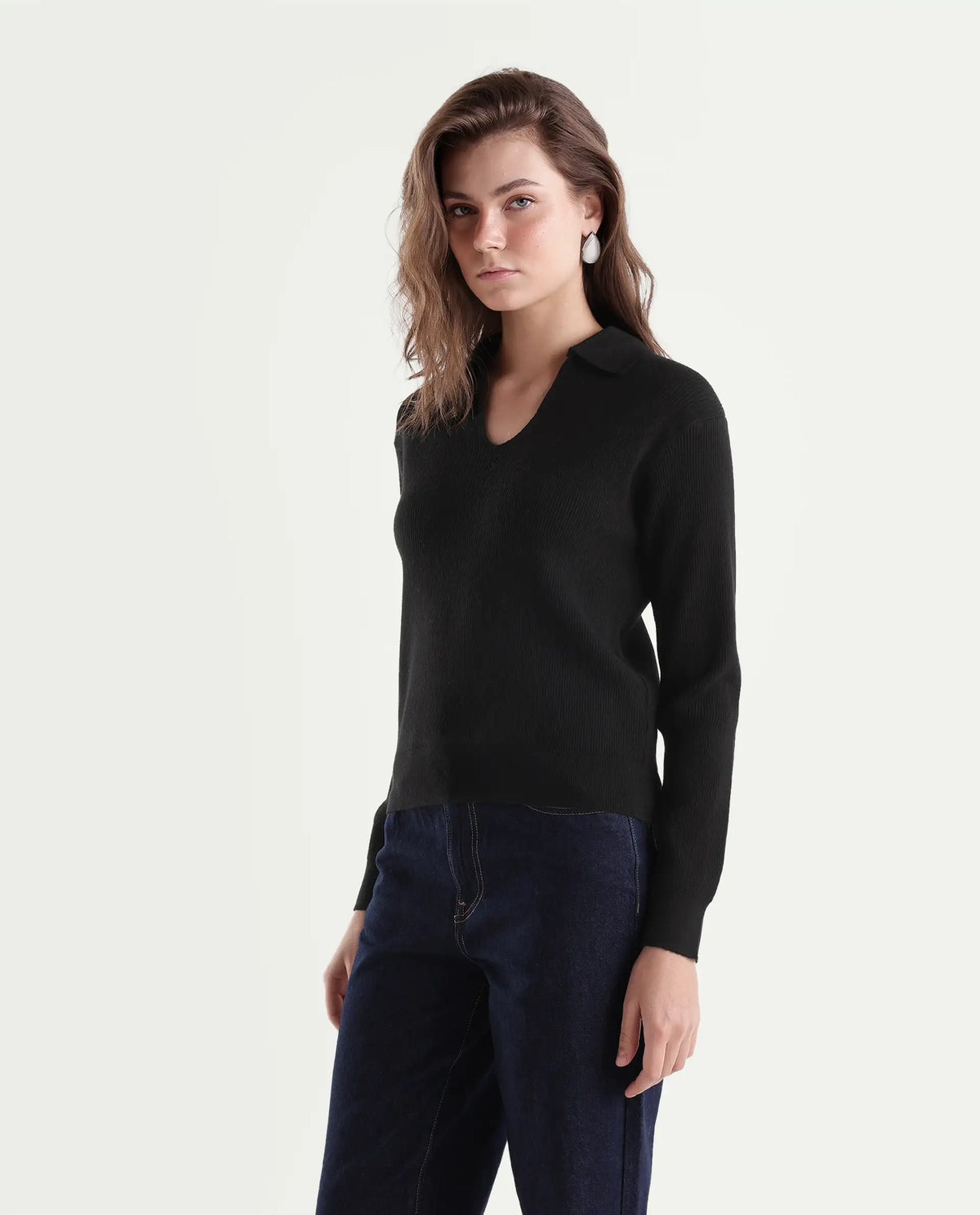 Rareism Women's Laxed-T Black Viscose Blend Pull-On Relaxed Fit Polo