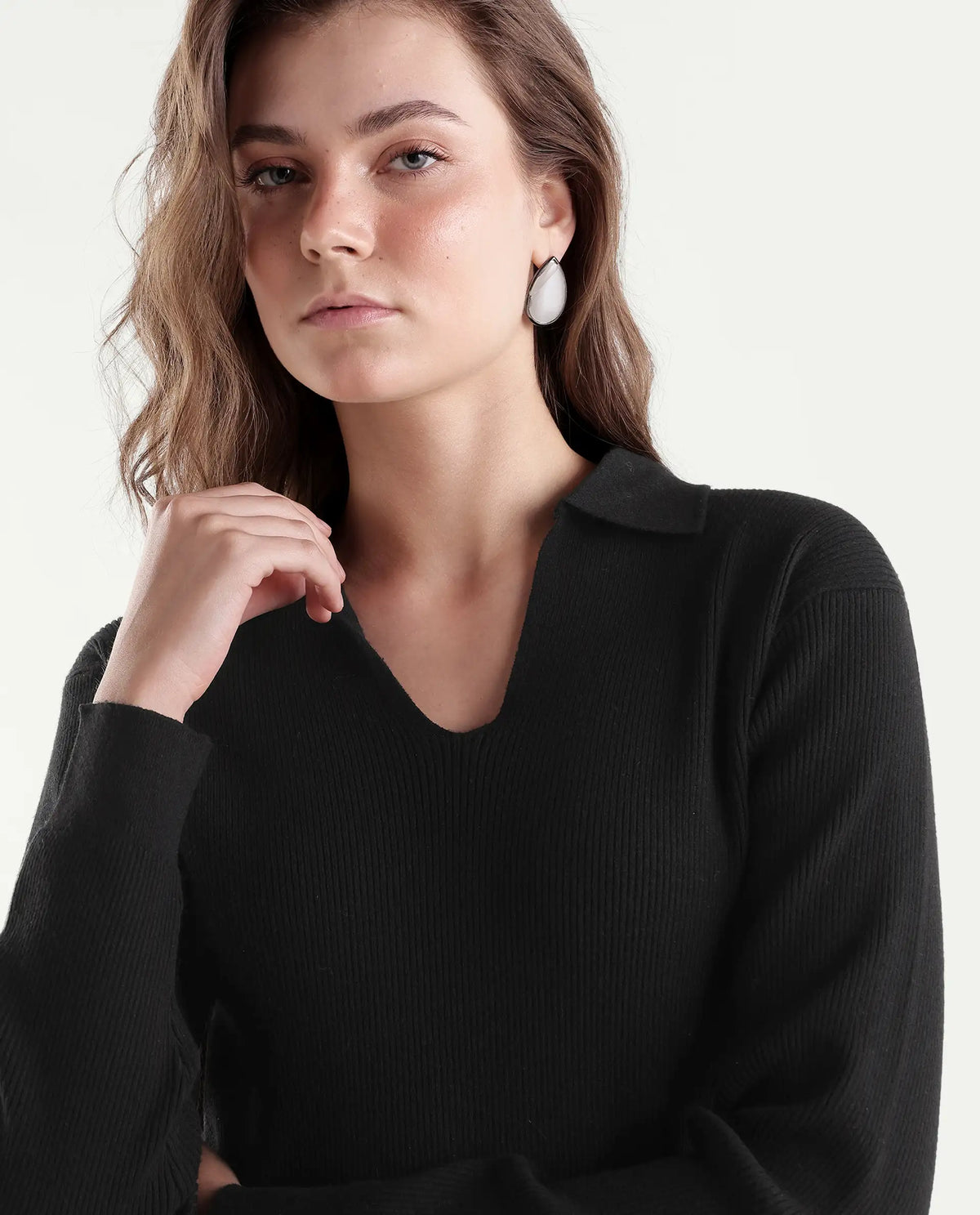 Rareism Women's Laxed-T Black Viscose Blend Pull-On Relaxed Fit Polo