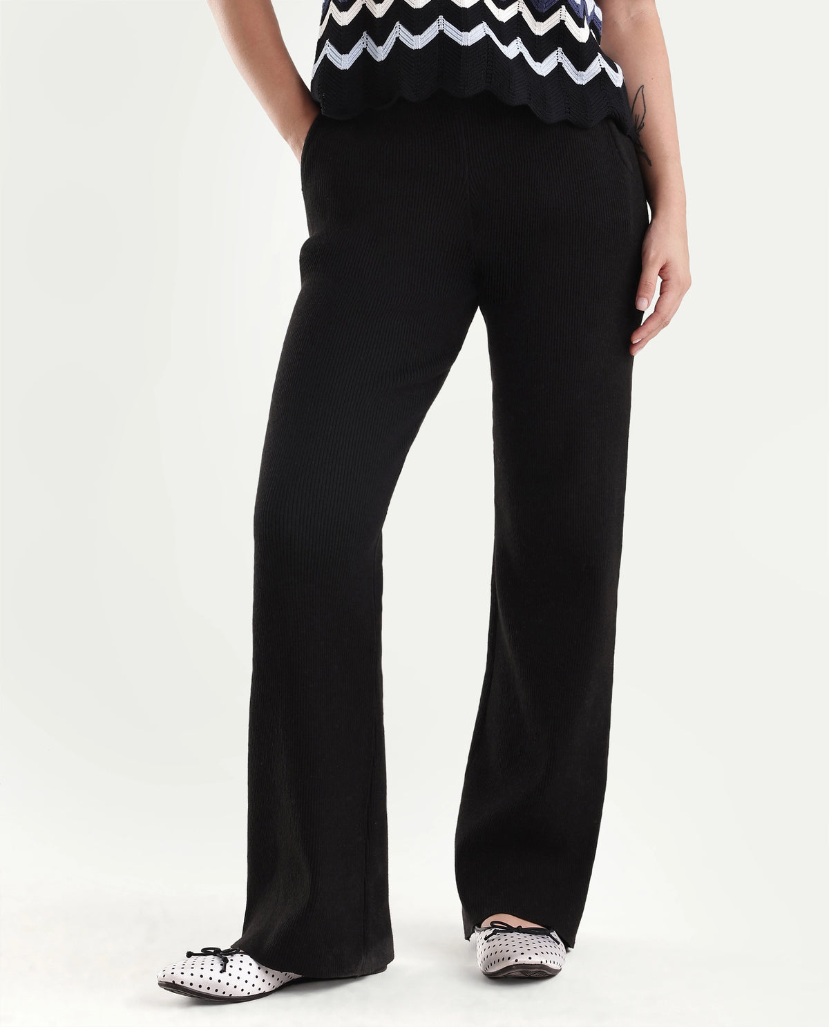 Rareism Women's Laxed-B Black Viscose Blend Pull-On Straight Track Pant