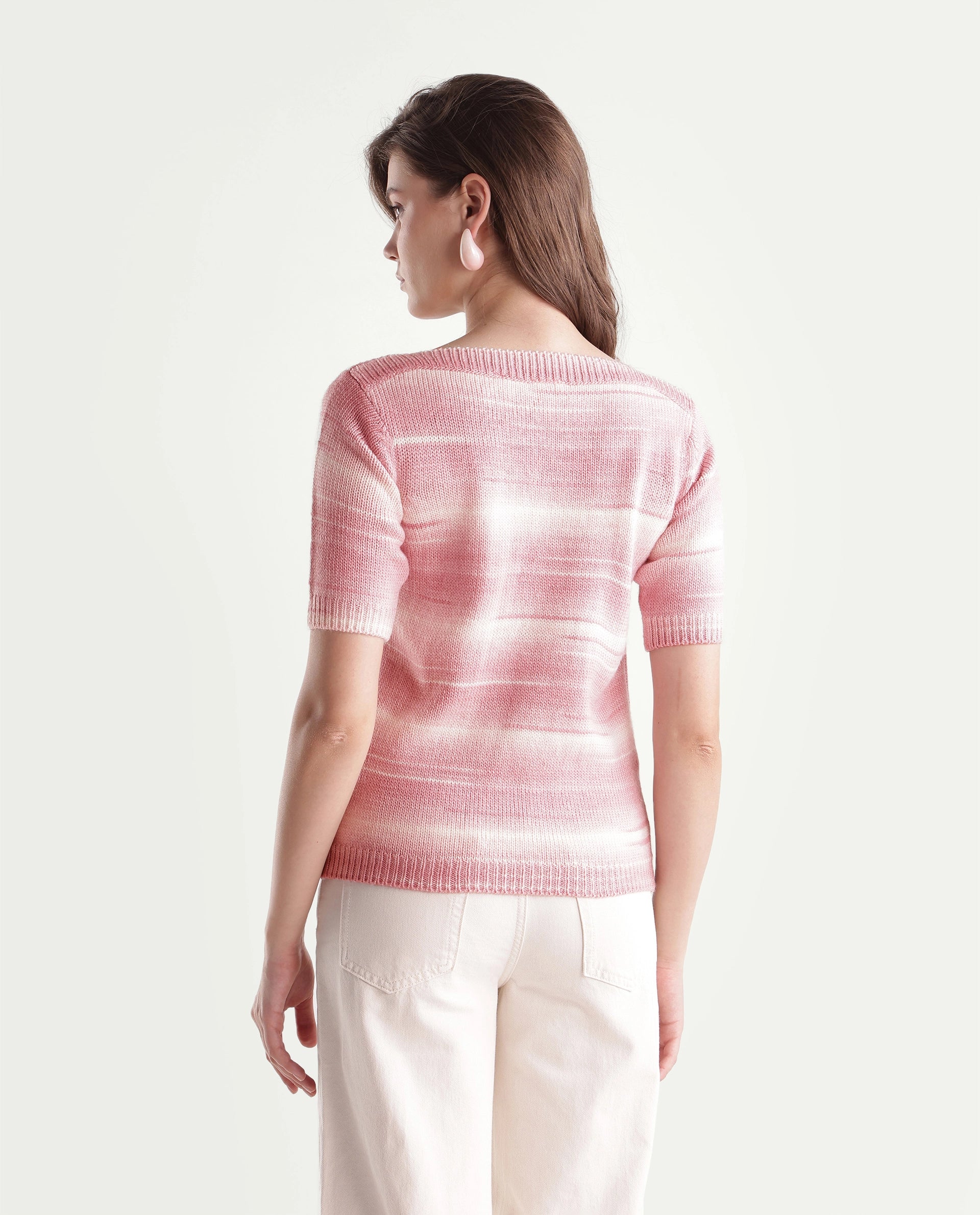 Rareism Women's Loho Light Pink Acrylic Pull-On Relaxed Fit Sweater