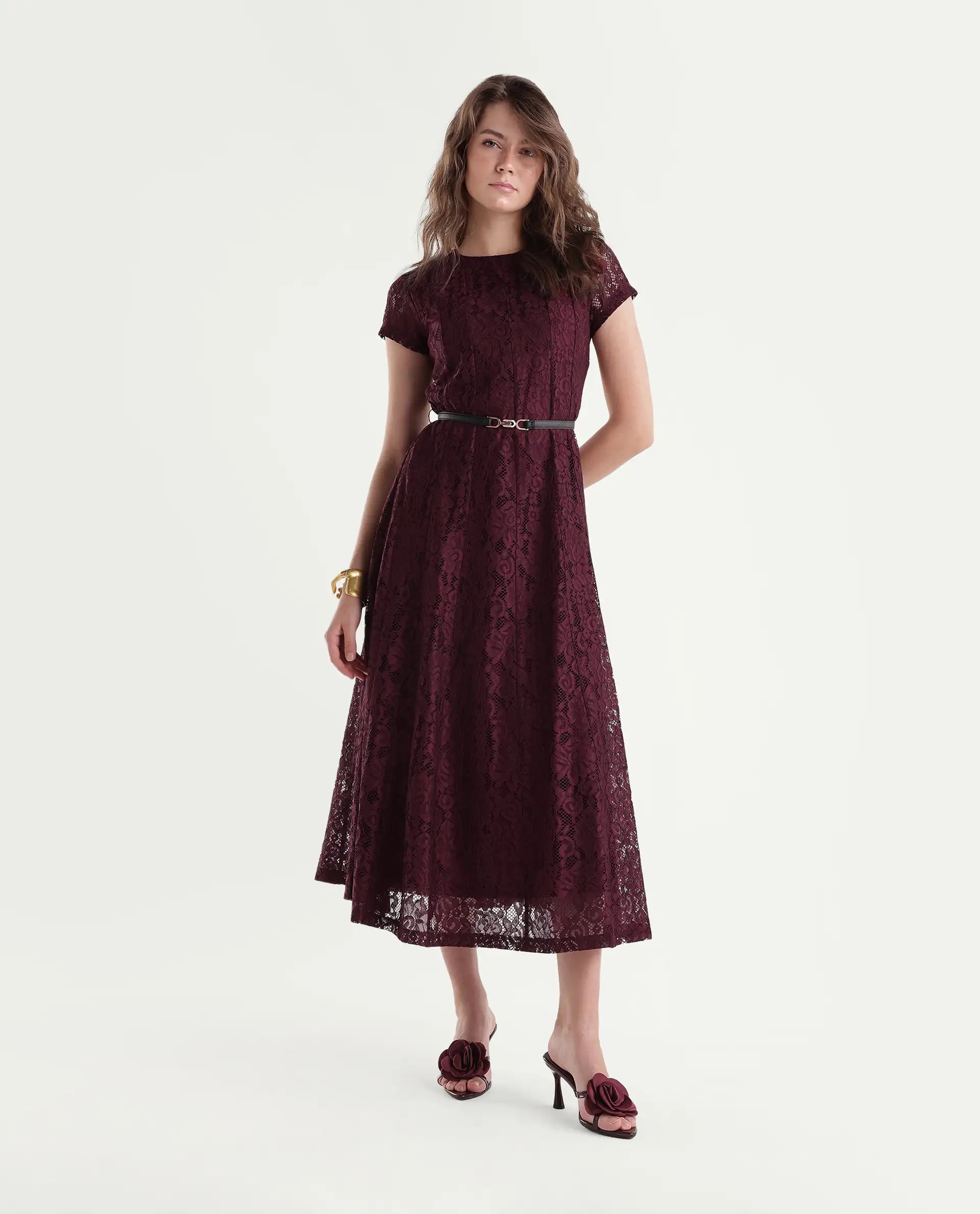 Rareism Women's Ghana Off White Nylon Zipper Fit And Flare Dress
