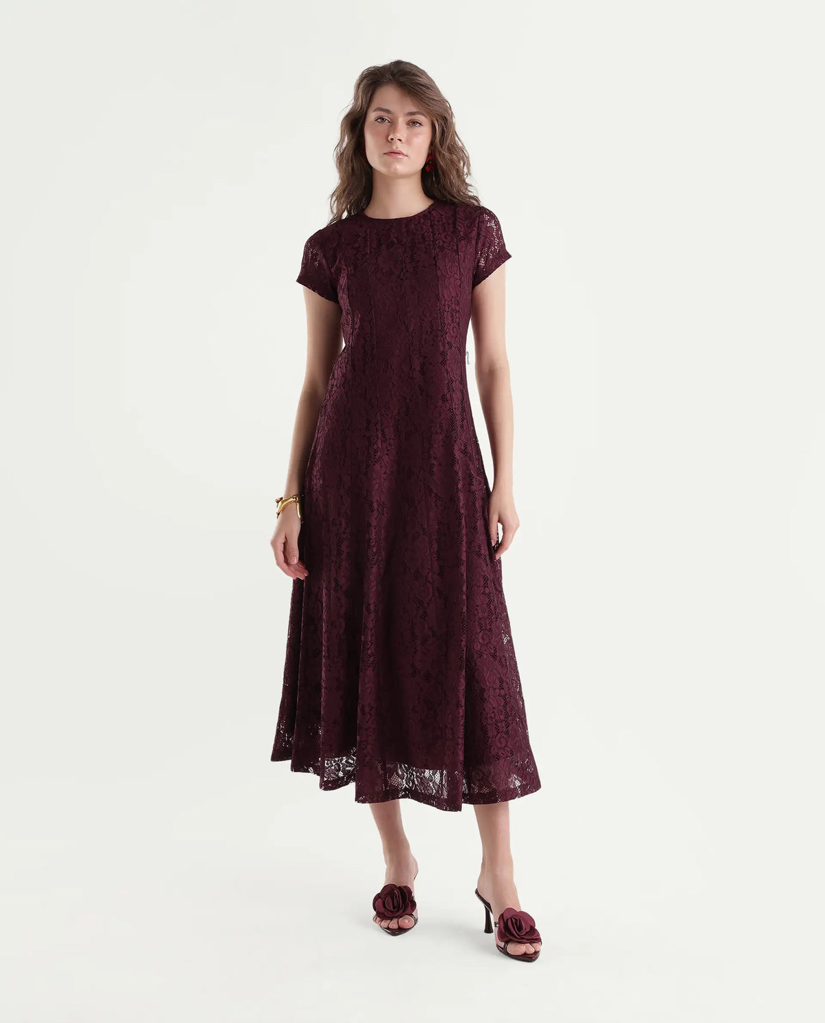 Rareism Women's Ghana Off White Nylon Zipper Fit And Flare Dress