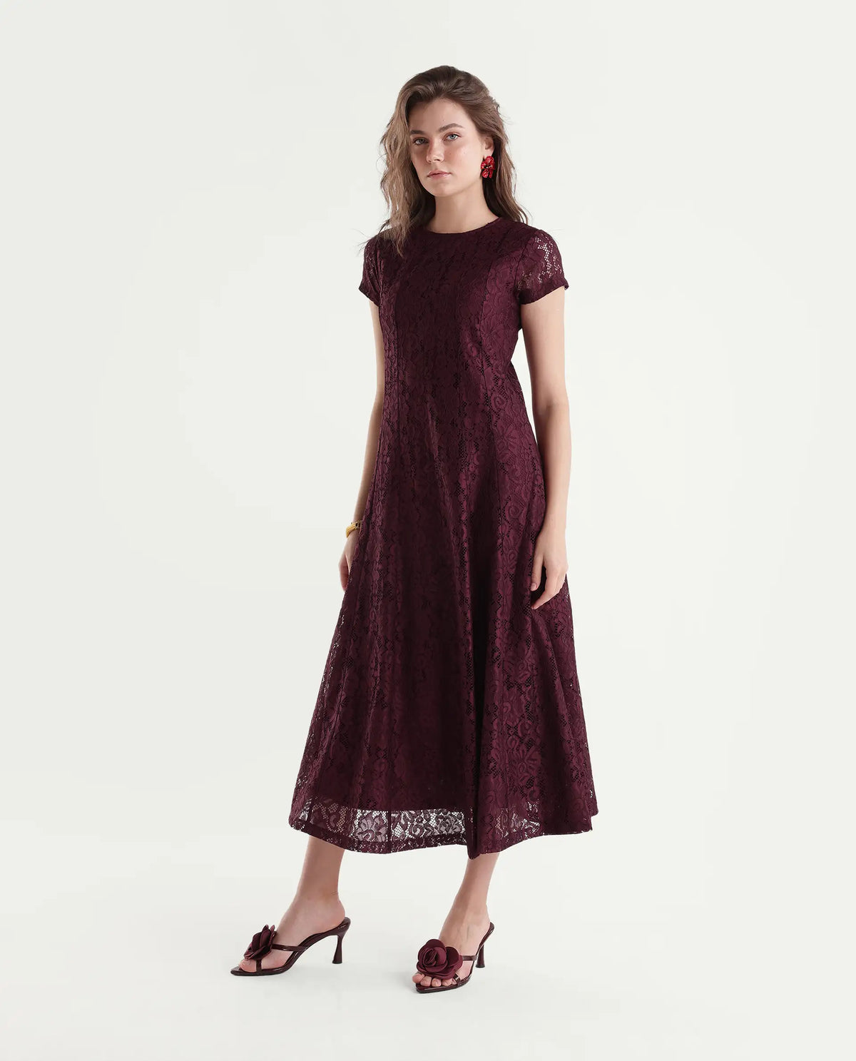 Rareism Women's Ghana Off White Nylon Zipper Fit And Flare Dress