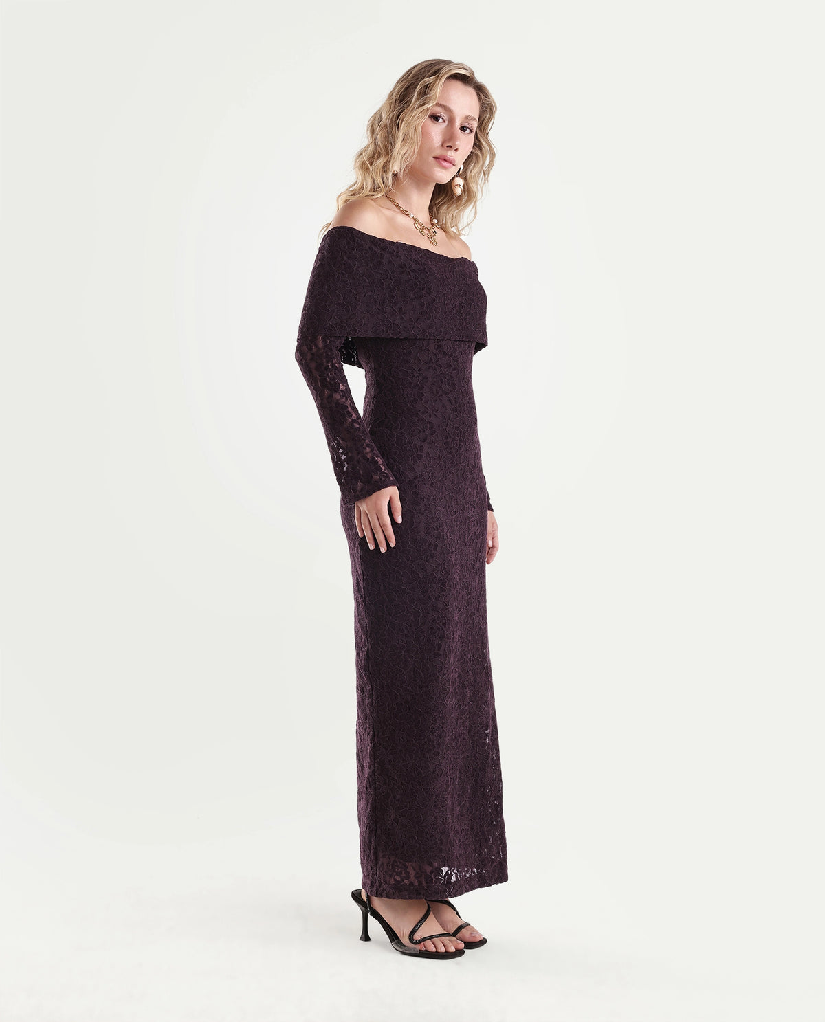 Rareism Women's Parsons Dark Maroon Polyester Blend Off Shoulder Bodycon Jacquard Dress - image 4