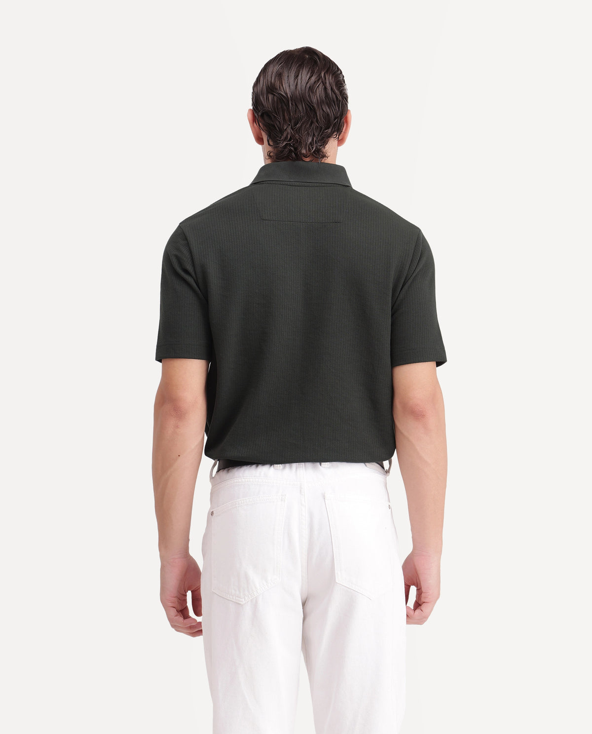 Rare Rabbit Men's Crast Green Polyester Blend Spread Collar Regular Jacquard Polo