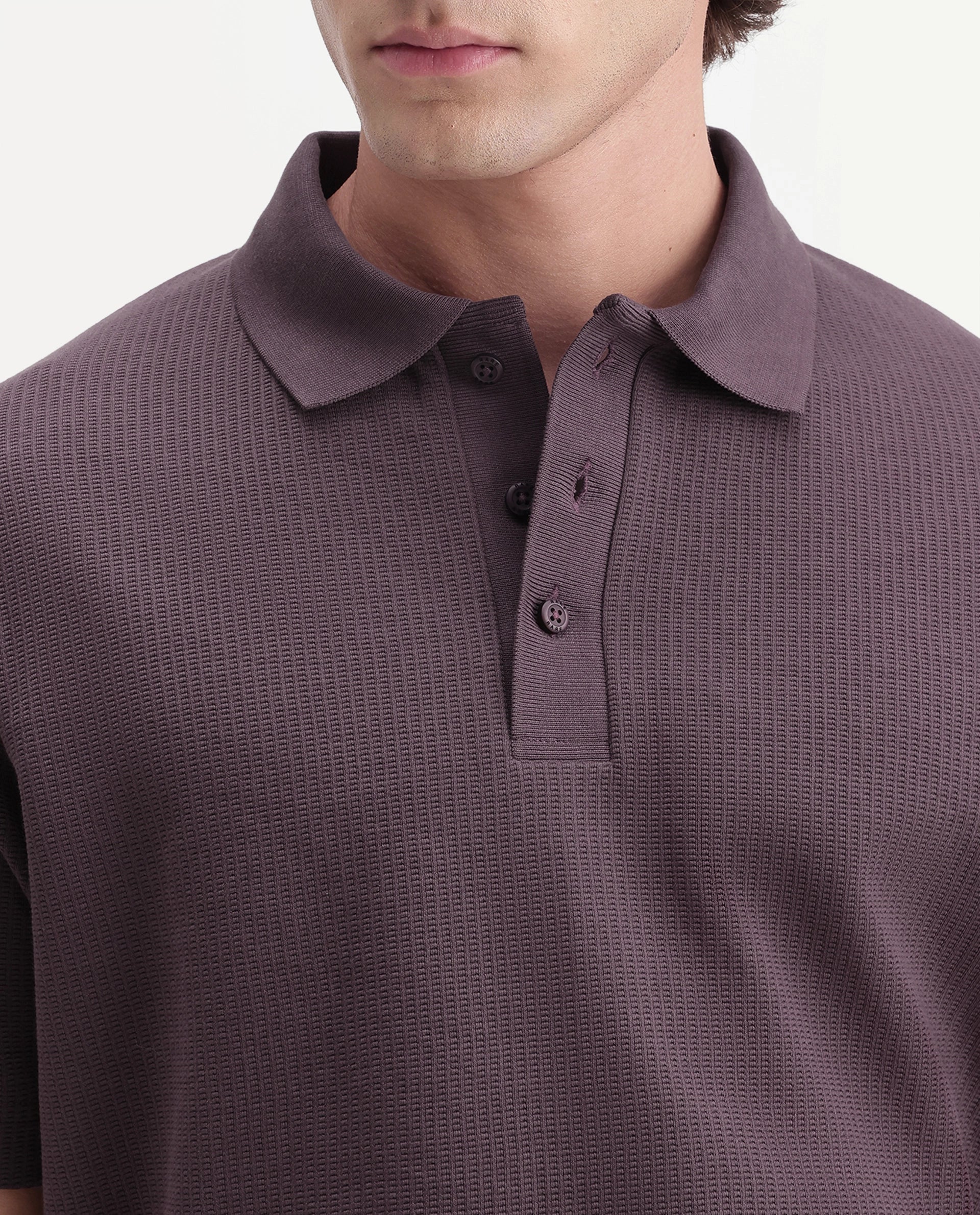 Rare Rabbit Men's Crast Purple Polyester Blend Spread Collar Regular Jacquard Polo