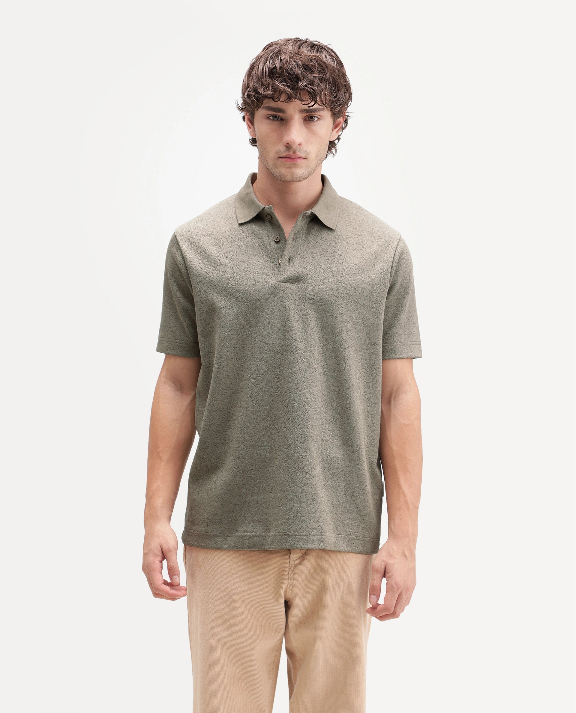 Rare Rabbit Men's Davin-P Light Green Cotton Blend Spread Collar Regular Plain Polo