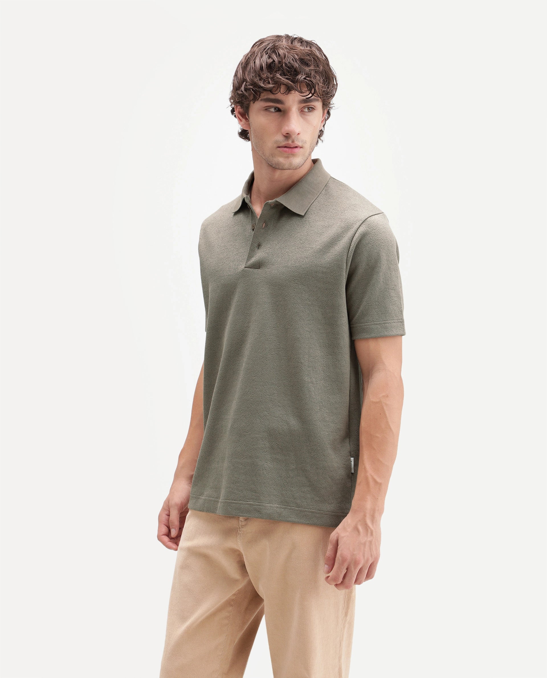 Rare Rabbit Men's Davin-P Light Green Cotton Blend Spread Collar Regular Plain Polo