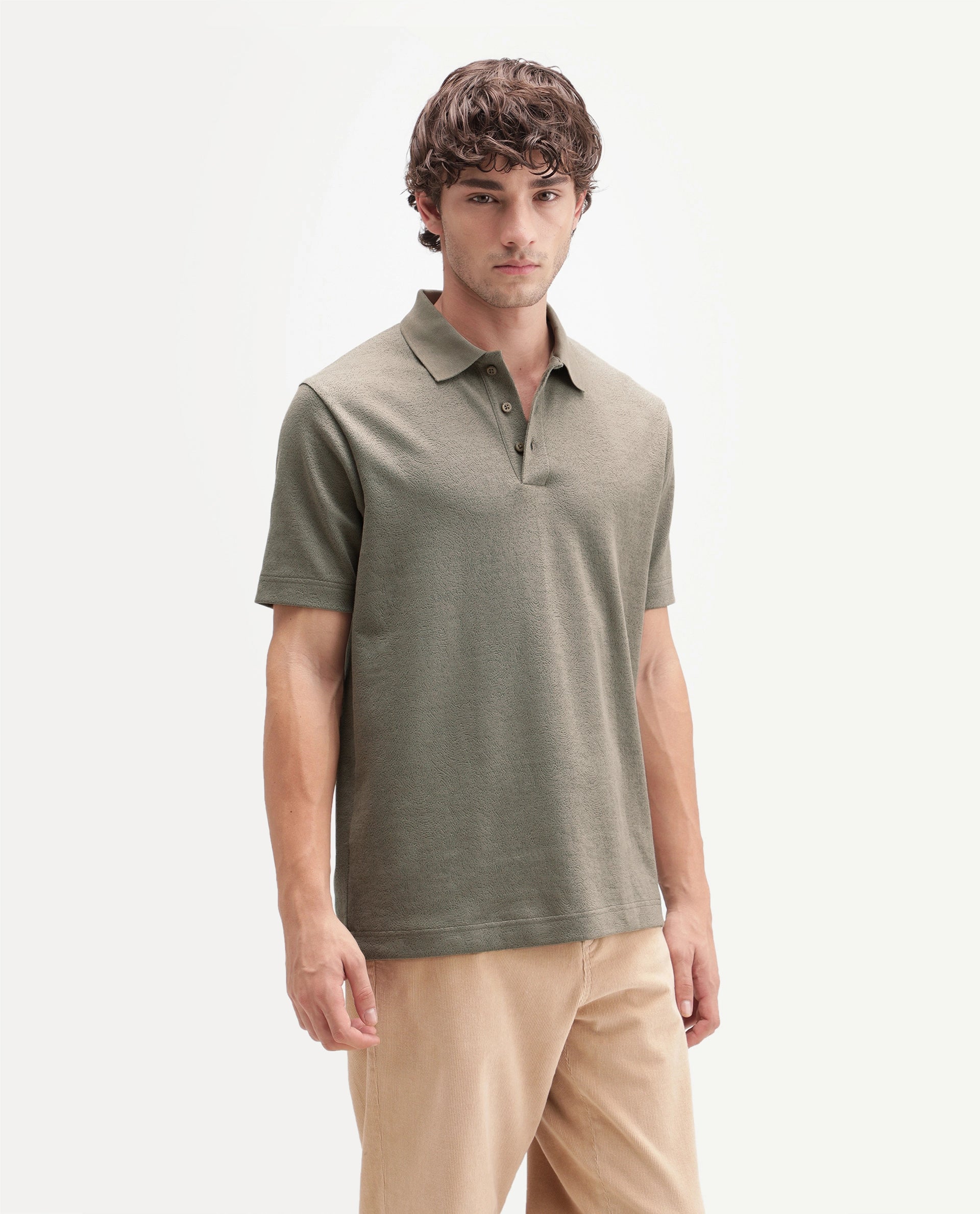 Rare Rabbit Men's Davin-P Light Green Cotton Blend Spread Collar Regular Plain Polo