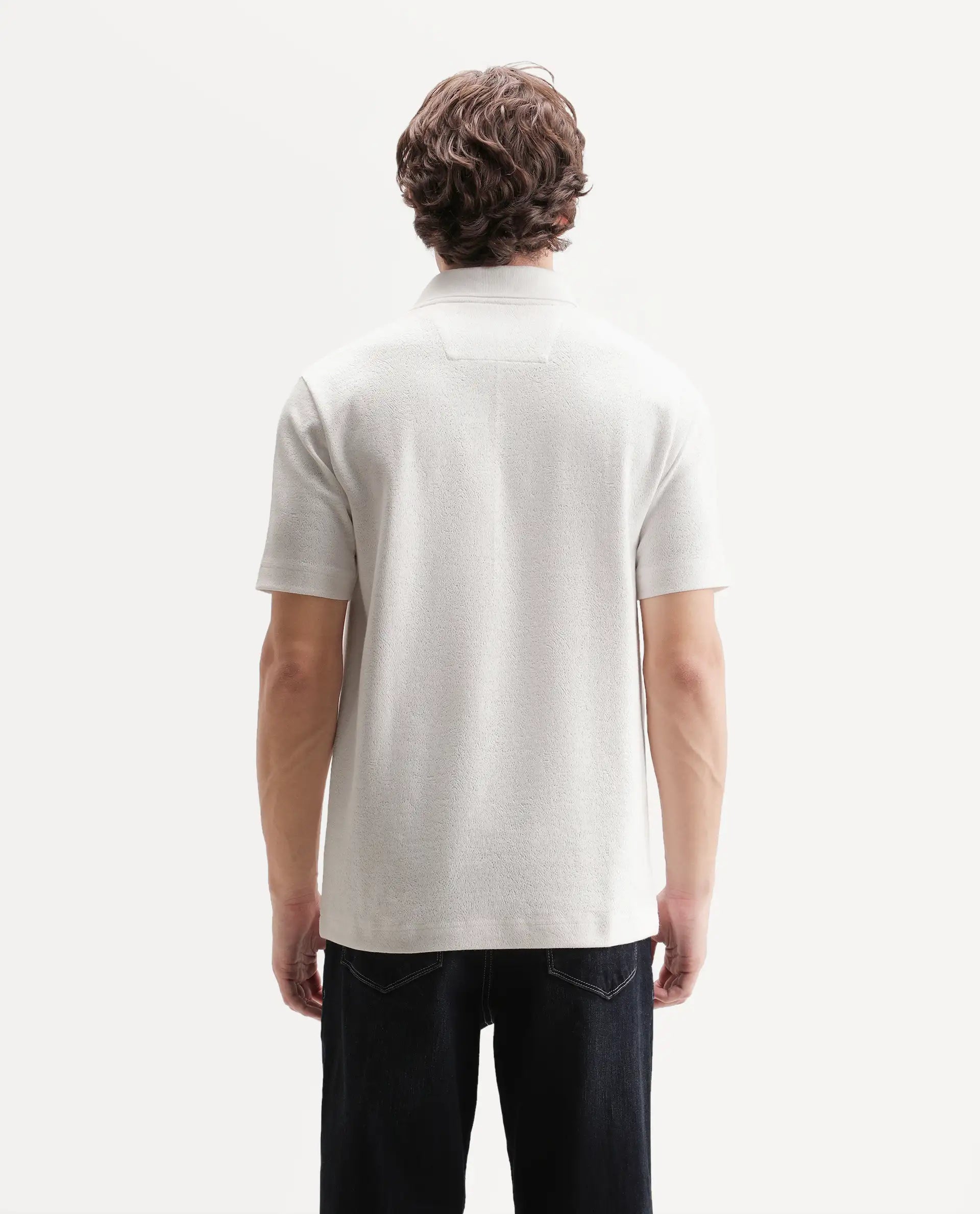 Rare Rabbit Men's Davin-P White Cotton Blend Spread Collar Regular Plain Polo