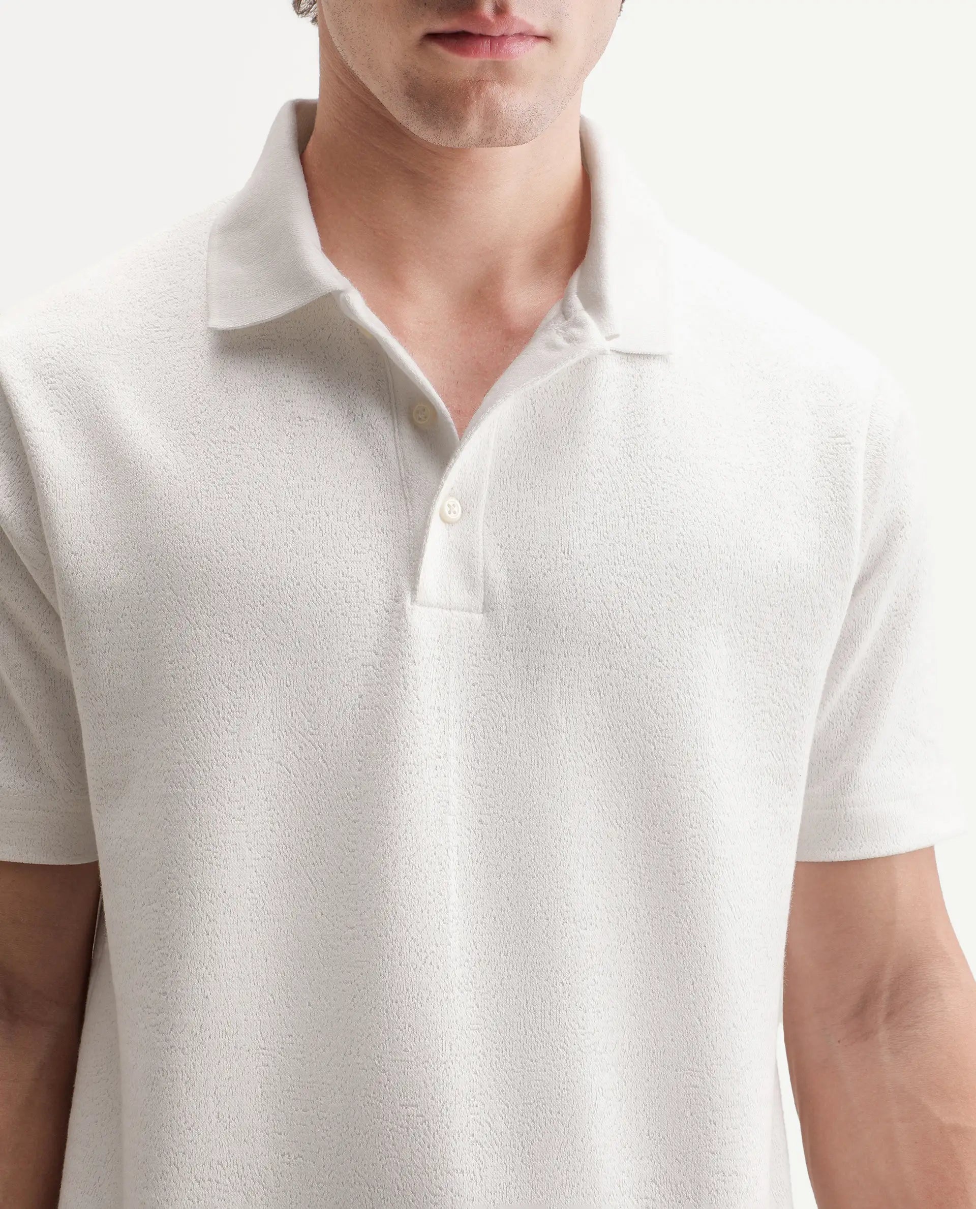 Rare Rabbit Men's Davin-P White Cotton Blend Spread Collar Regular Plain Polo