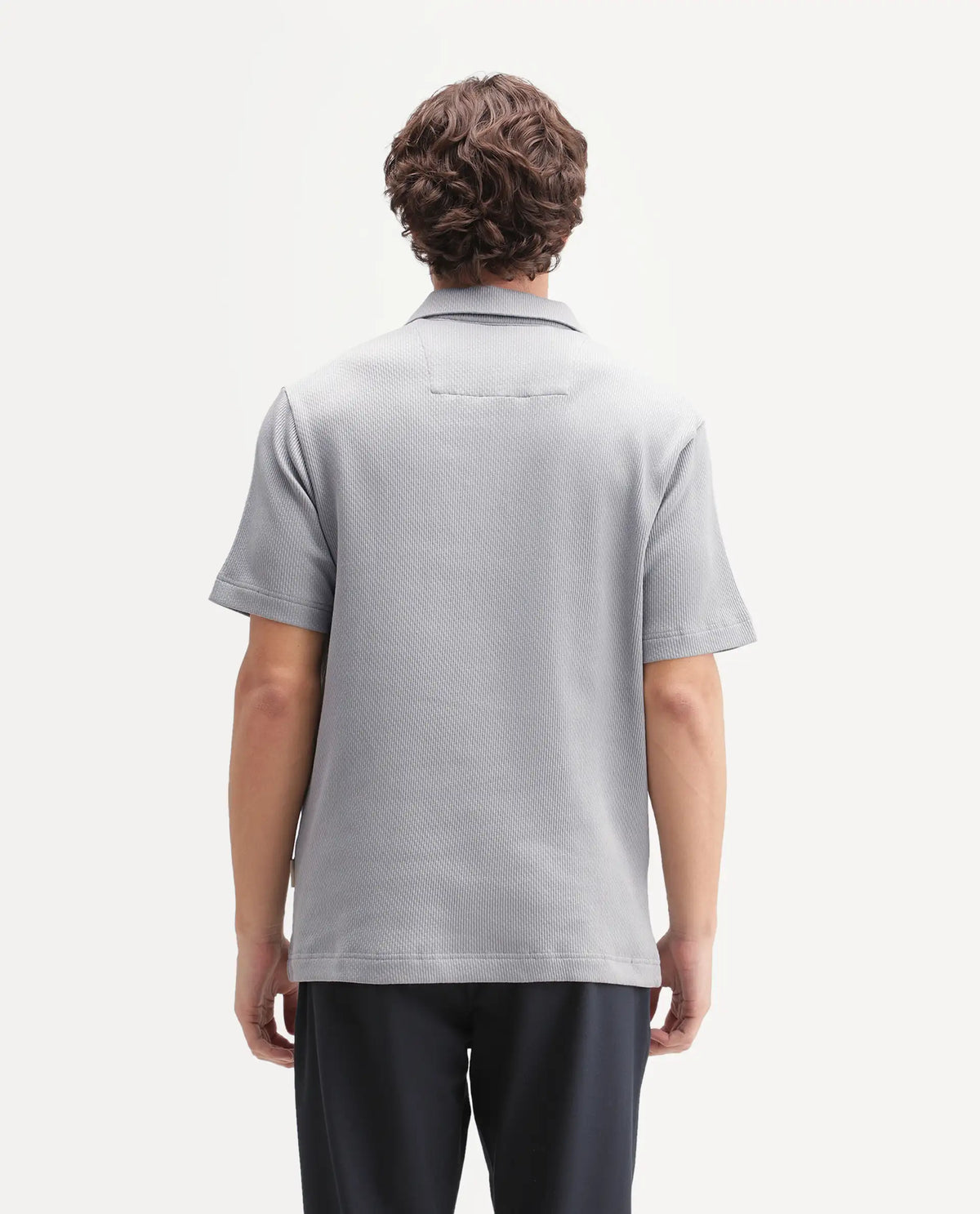 Rare Rabbit Men's Dreak Light Grey Cotton Blend Spread Collar Regular Jacquard Polo