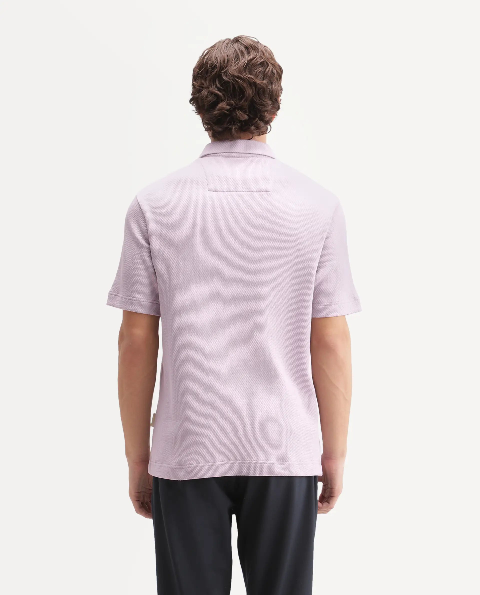 Rare Rabbit Men's Dreak Light Pink Cotton Blend Spread Collar Regular Jacquard Polo
