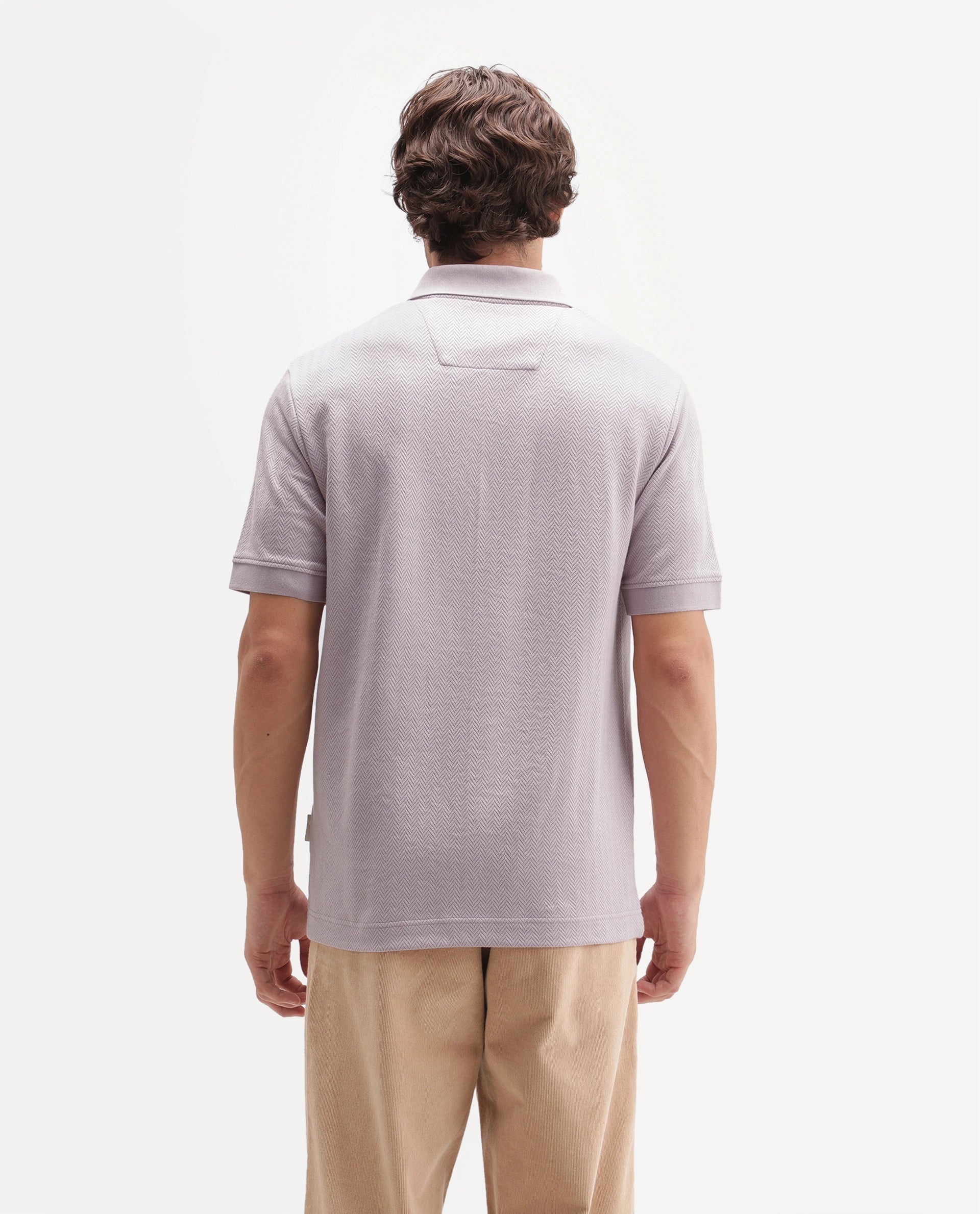 Rare Rabbit Men's Giov-P Light Pink Cotton Blend Spread Collar Regular Jacquard Polo
