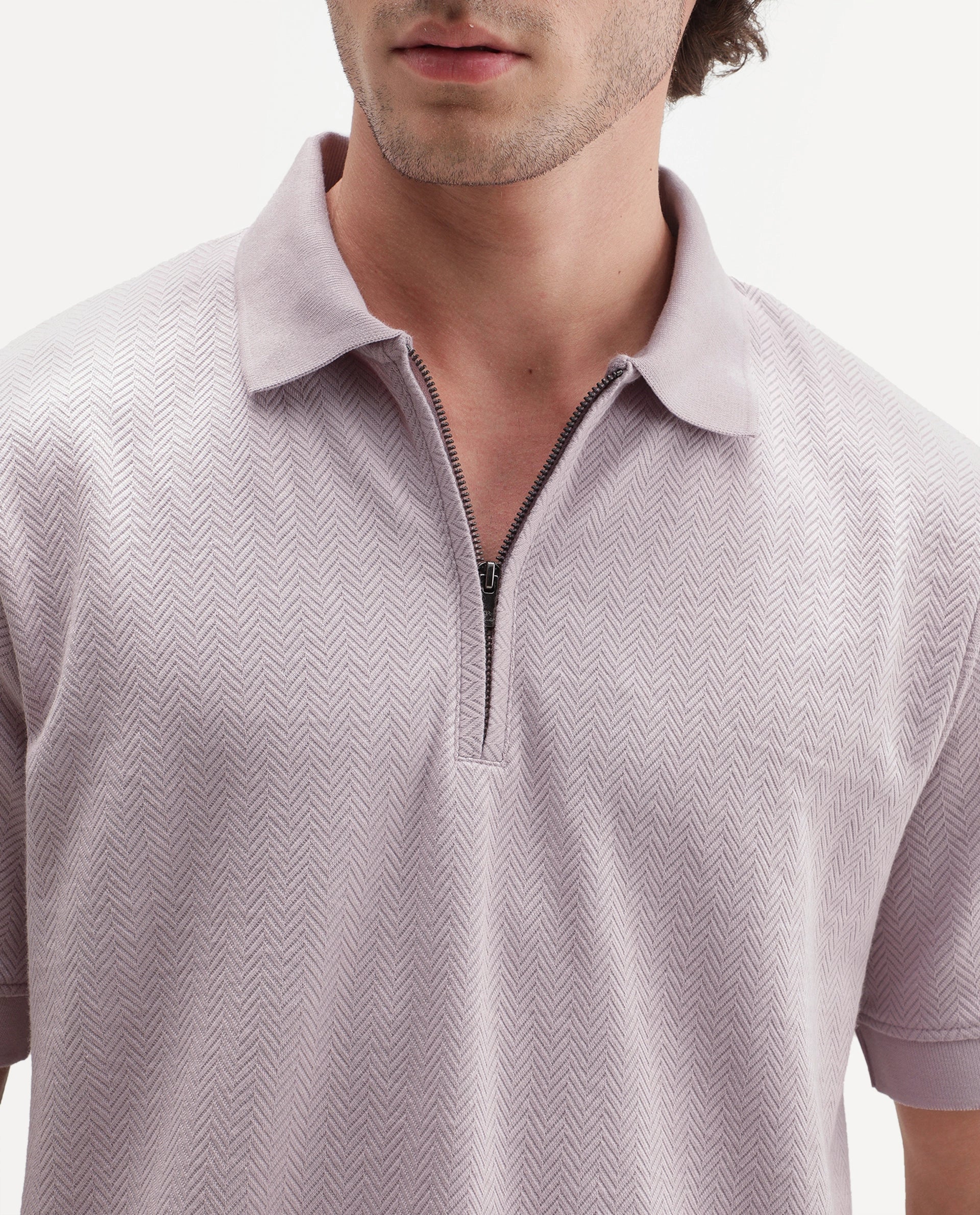 Rare Rabbit Men's Giov-P Light Pink Cotton Blend Spread Collar Regular Jacquard Polo
