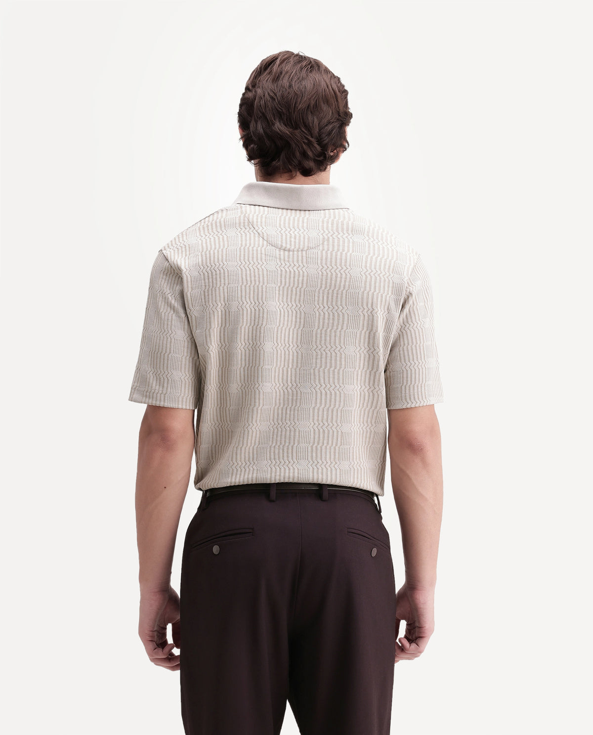 Rare Rabbit Men's Jacks Off White Cotton Blend Spread Collar Regular Jacquard Polo