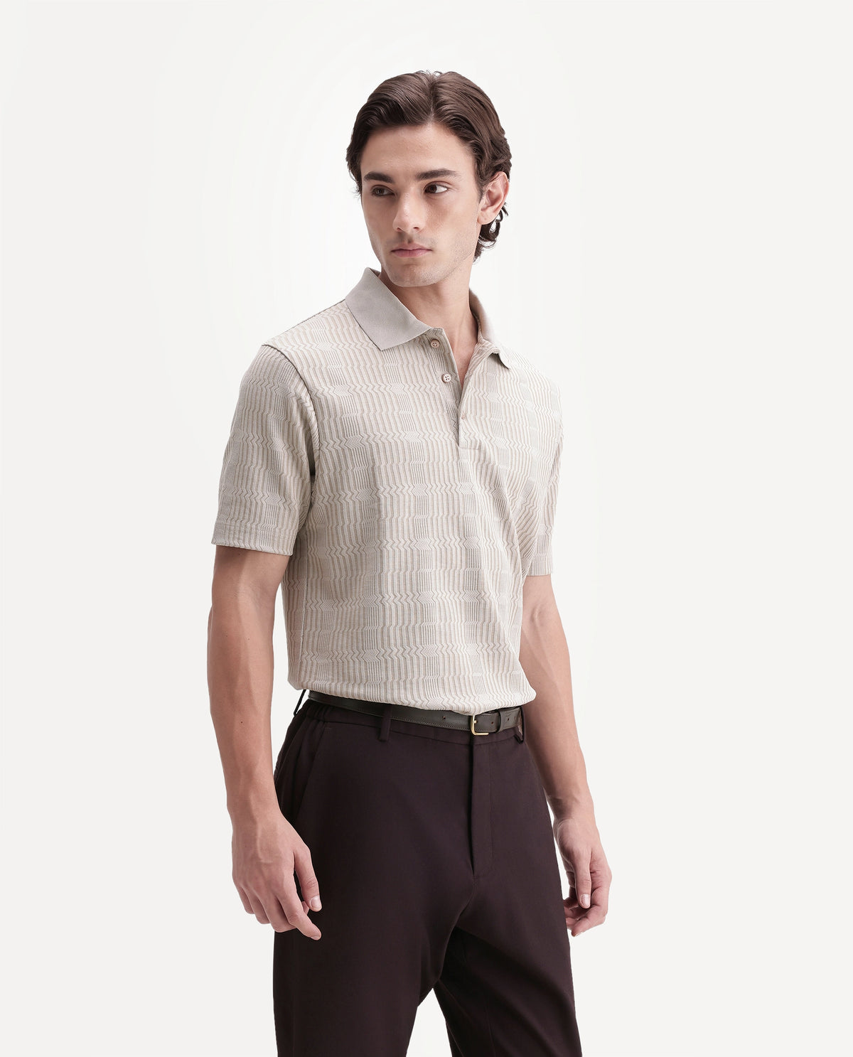 Rare Rabbit Men's Jacks Off White Cotton Blend Spread Collar Regular Jacquard Polo