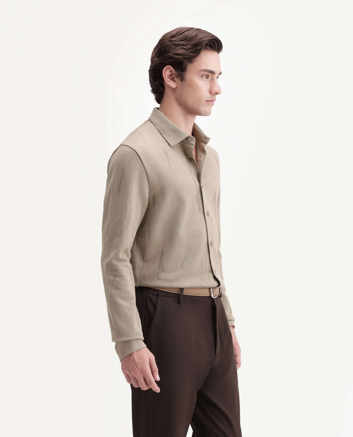 Rare Rabbit Men's Cardin Dusky Olive Cotton Blend Spread Collar Regular Textured Polo