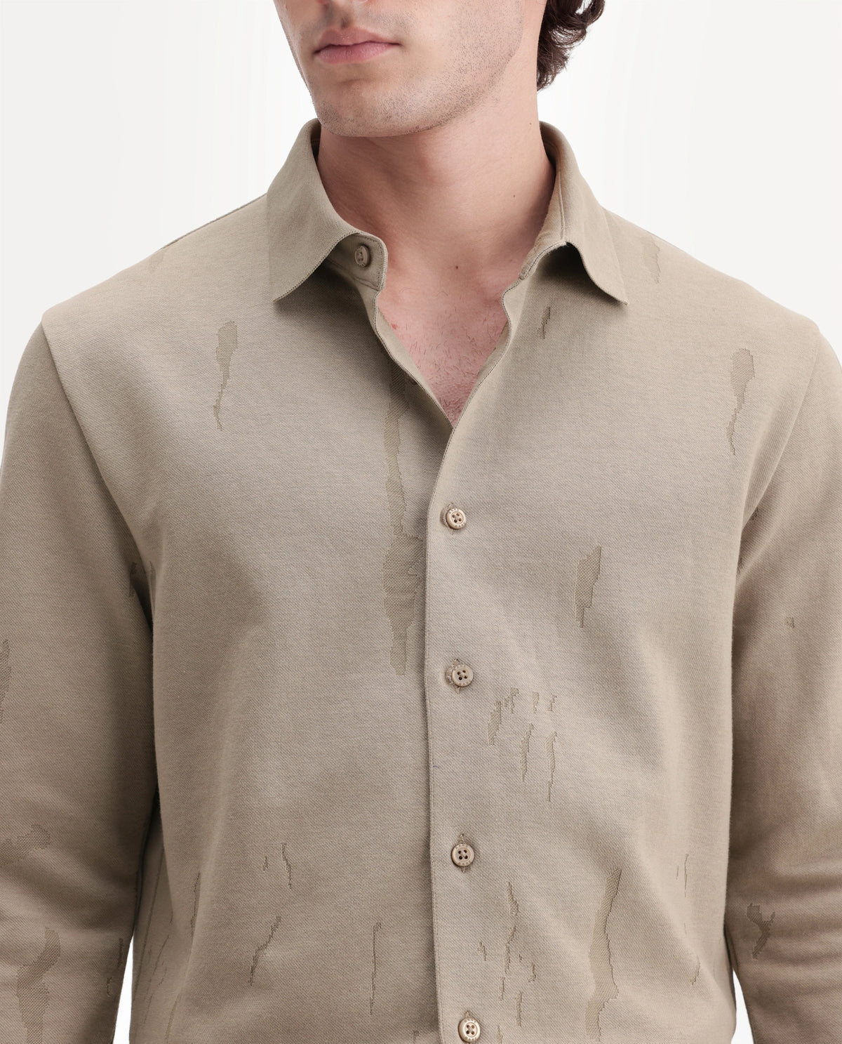 Rare Rabbit Men's Cardin Dusky Olive Cotton Blend Spread Collar Regular Textured Polo