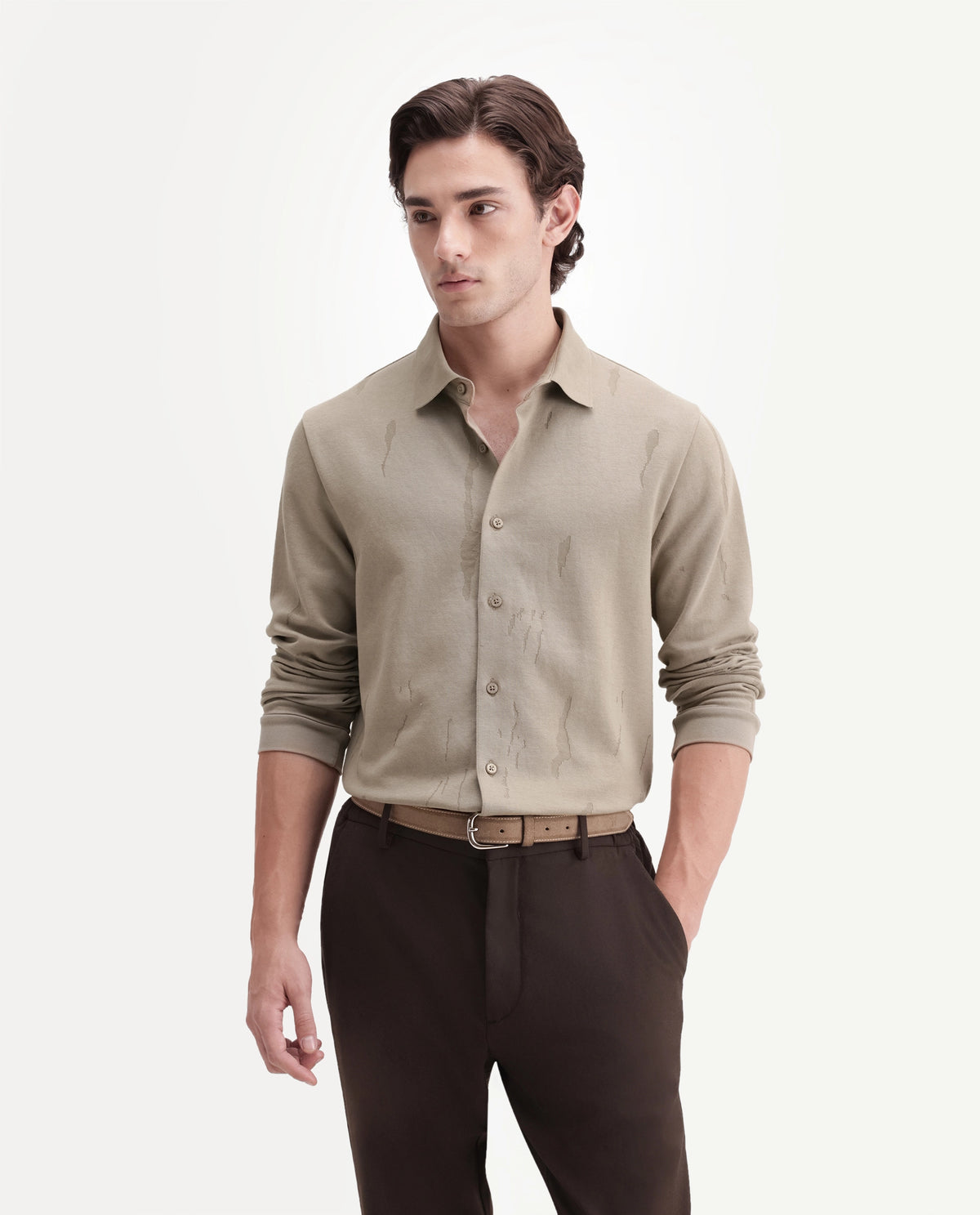 Rare Rabbit Men's Cardin Dusky Olive Cotton Blend Spread Collar Regular Textured Polo