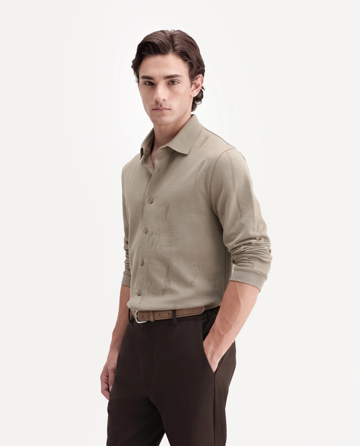 Rare Rabbit Men's Cardin Dusky Olive Cotton Blend Spread Collar Regular Textured Polo