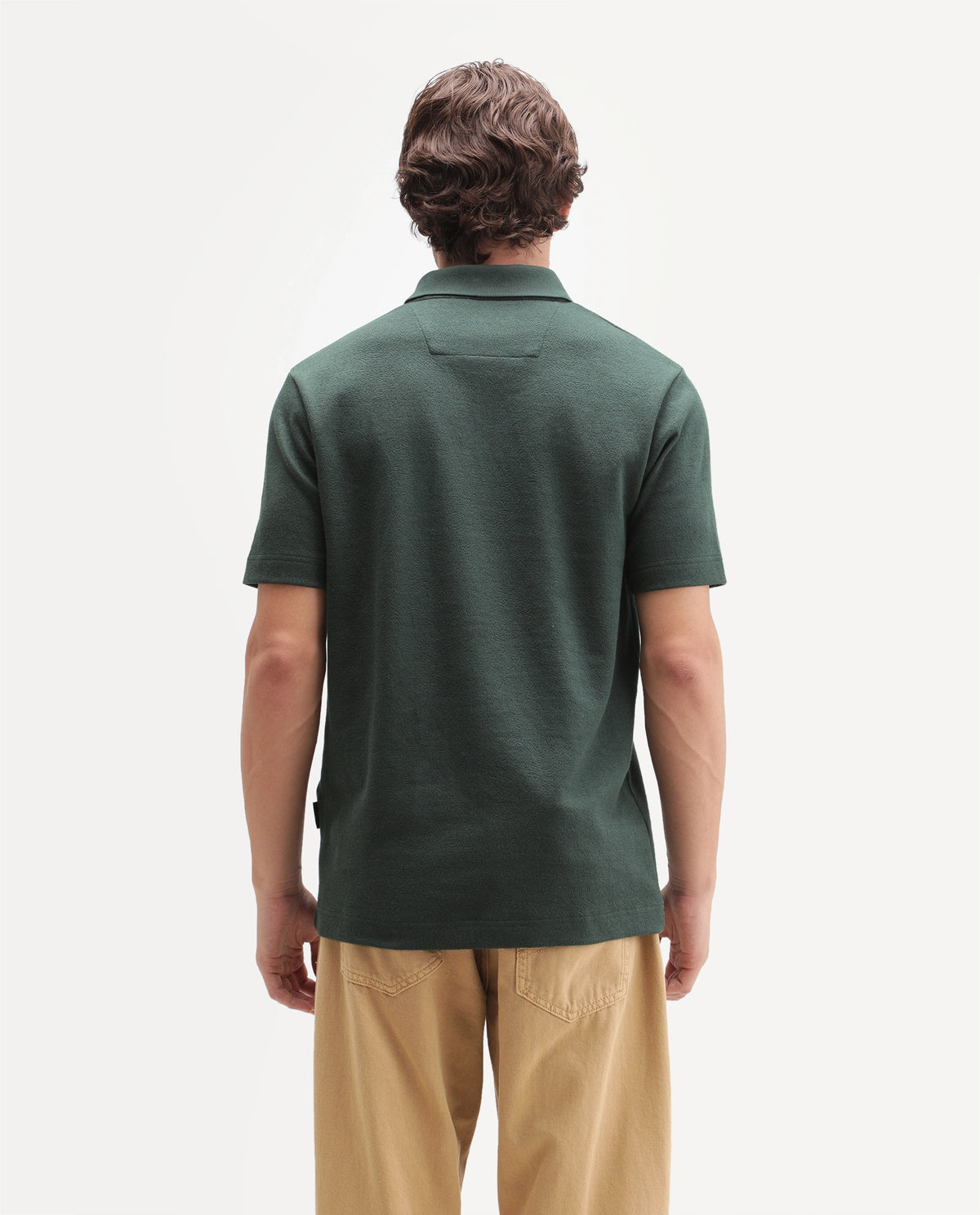 Rare Rabbit Men's Davin-P Dark Green Cotton Blend Spread Collar Regular Plain Polo