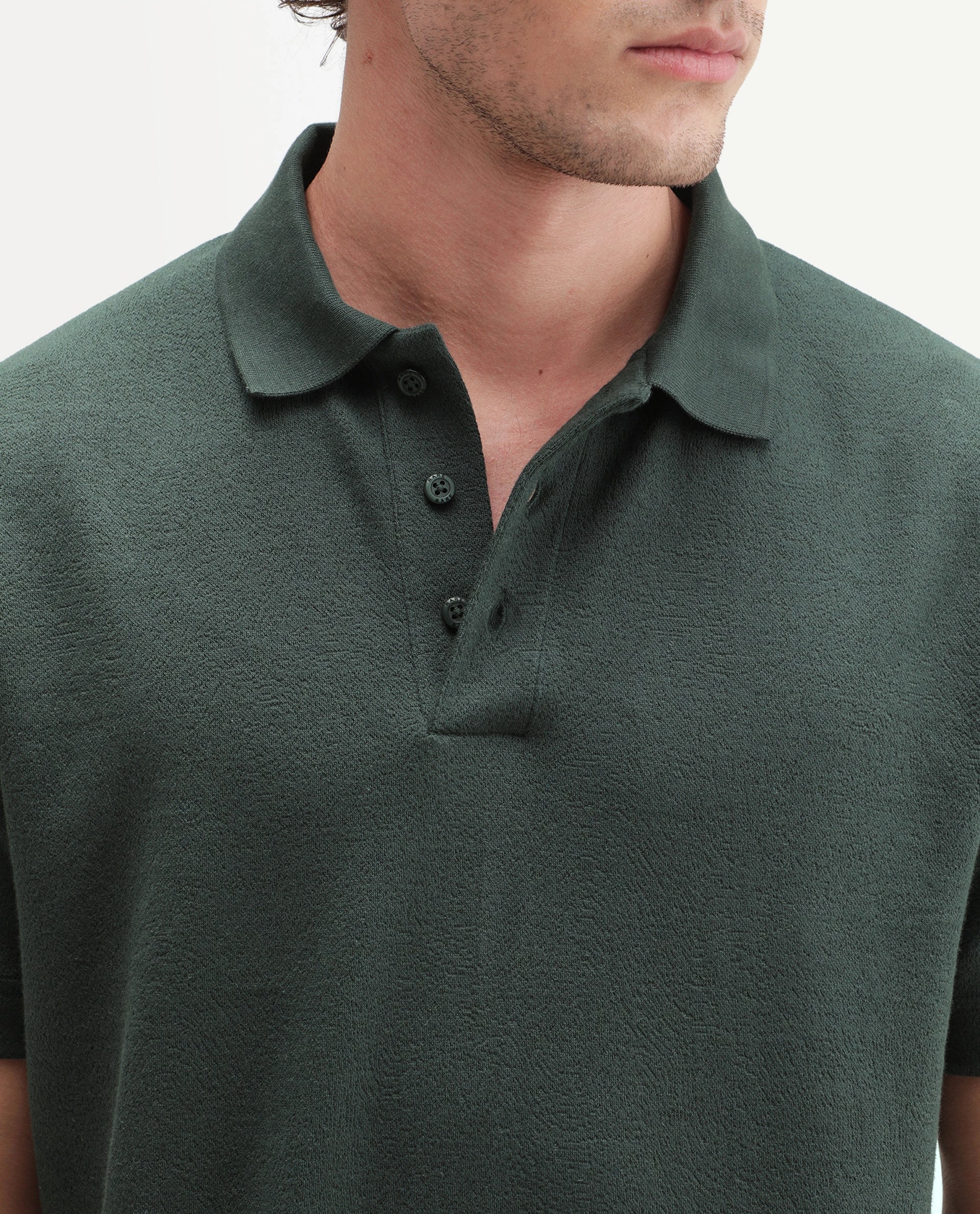 Rare Rabbit Men's Davin-P Dark Green Cotton Blend Spread Collar Regular Plain Polo