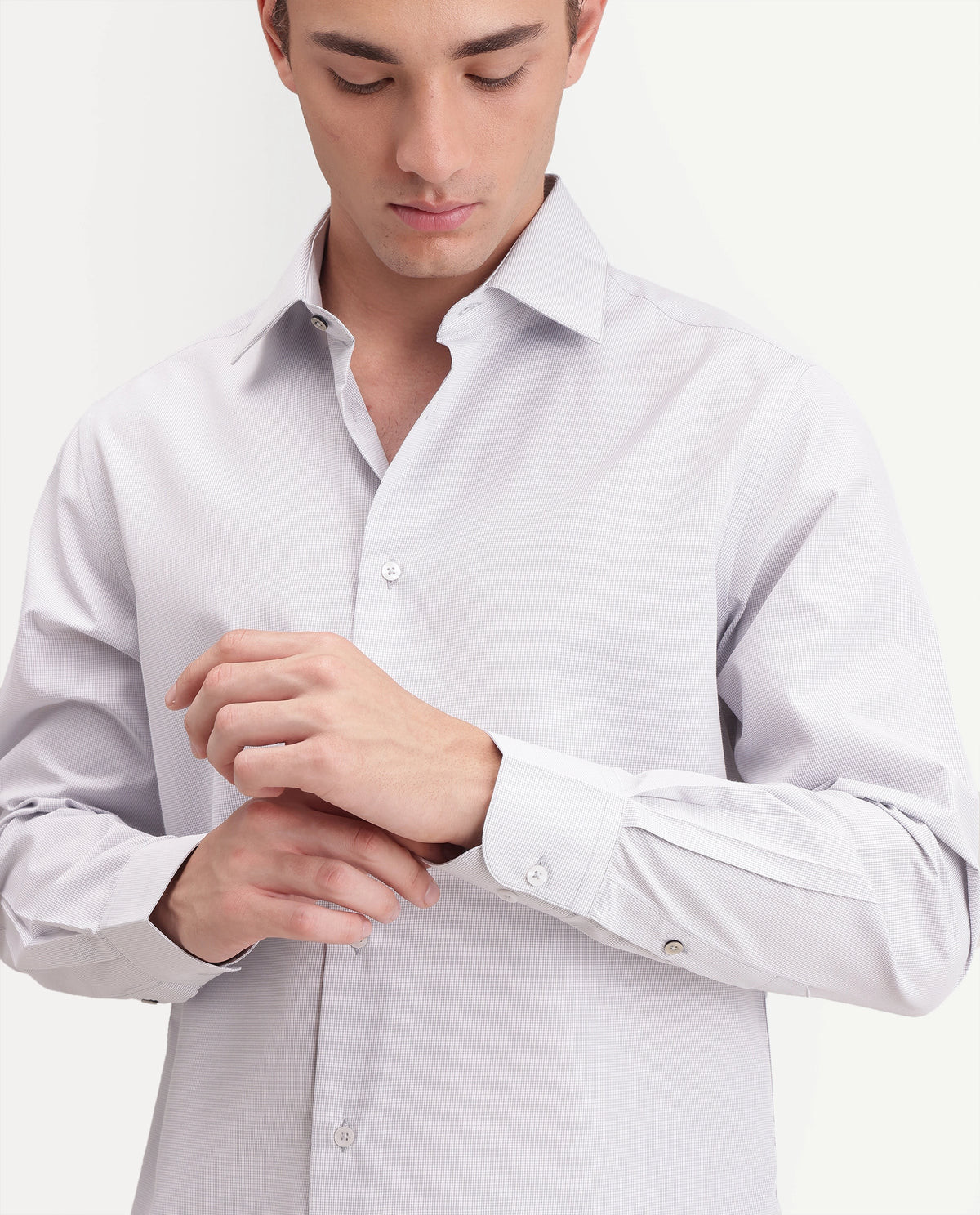 Rare Rabbit Men's Avyon Light Grey Polyester Blend Button Regular Fit Checked Shirt