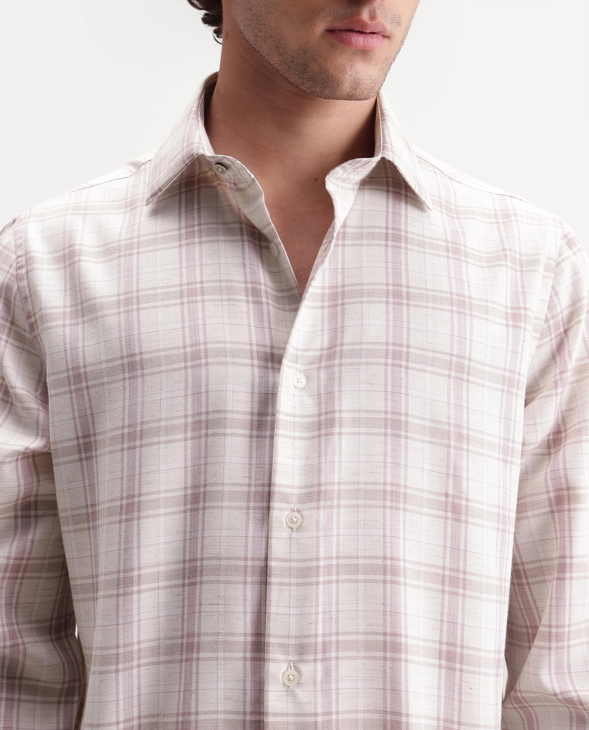 Rare Rabbit Men's Enar Dusky Pink Polyester Blend Button Regular Fit Checked Shirt