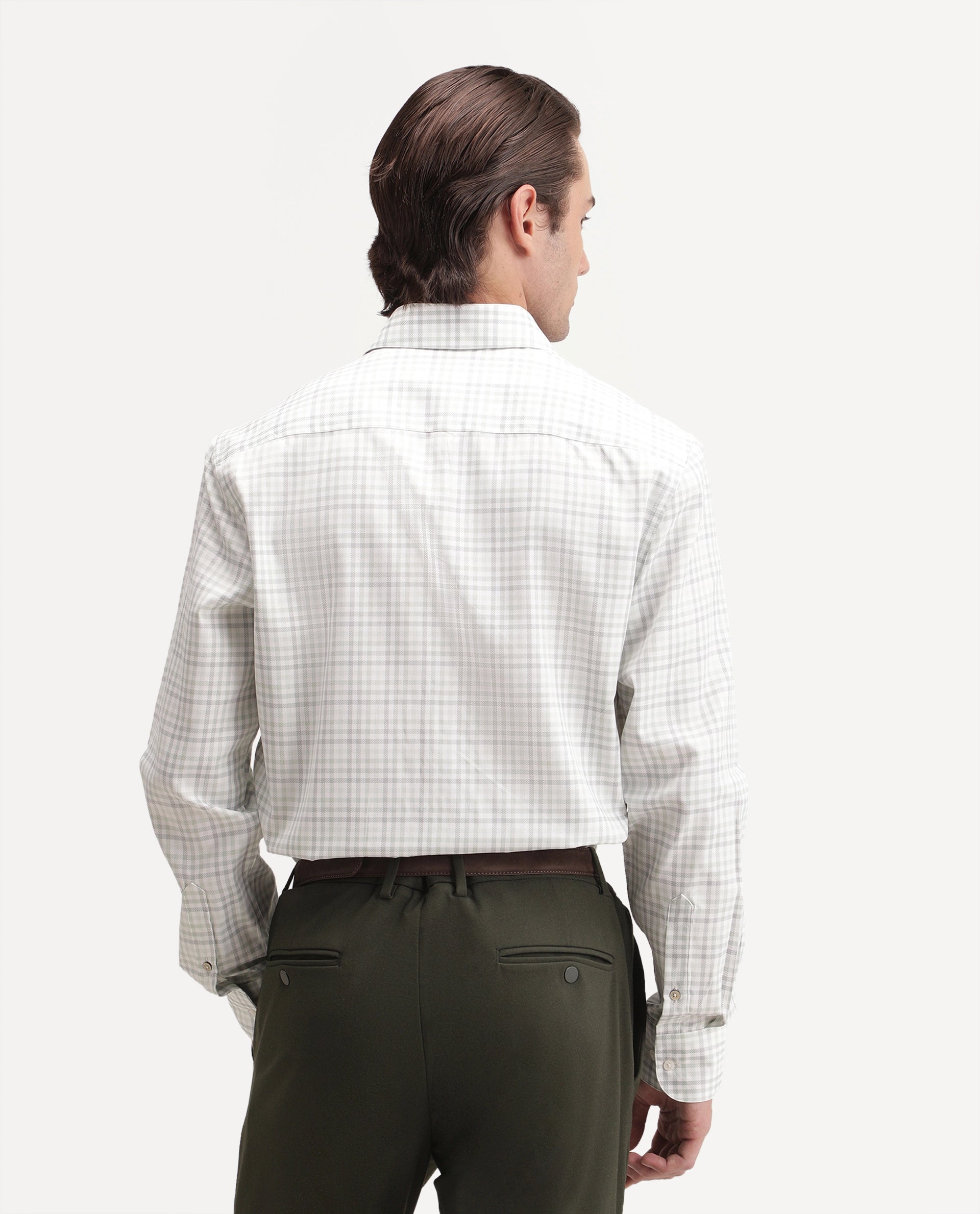 Rare Rabbit Men's Orexa Light Green Polyester Blend Button Regular Fit Checked Shirt