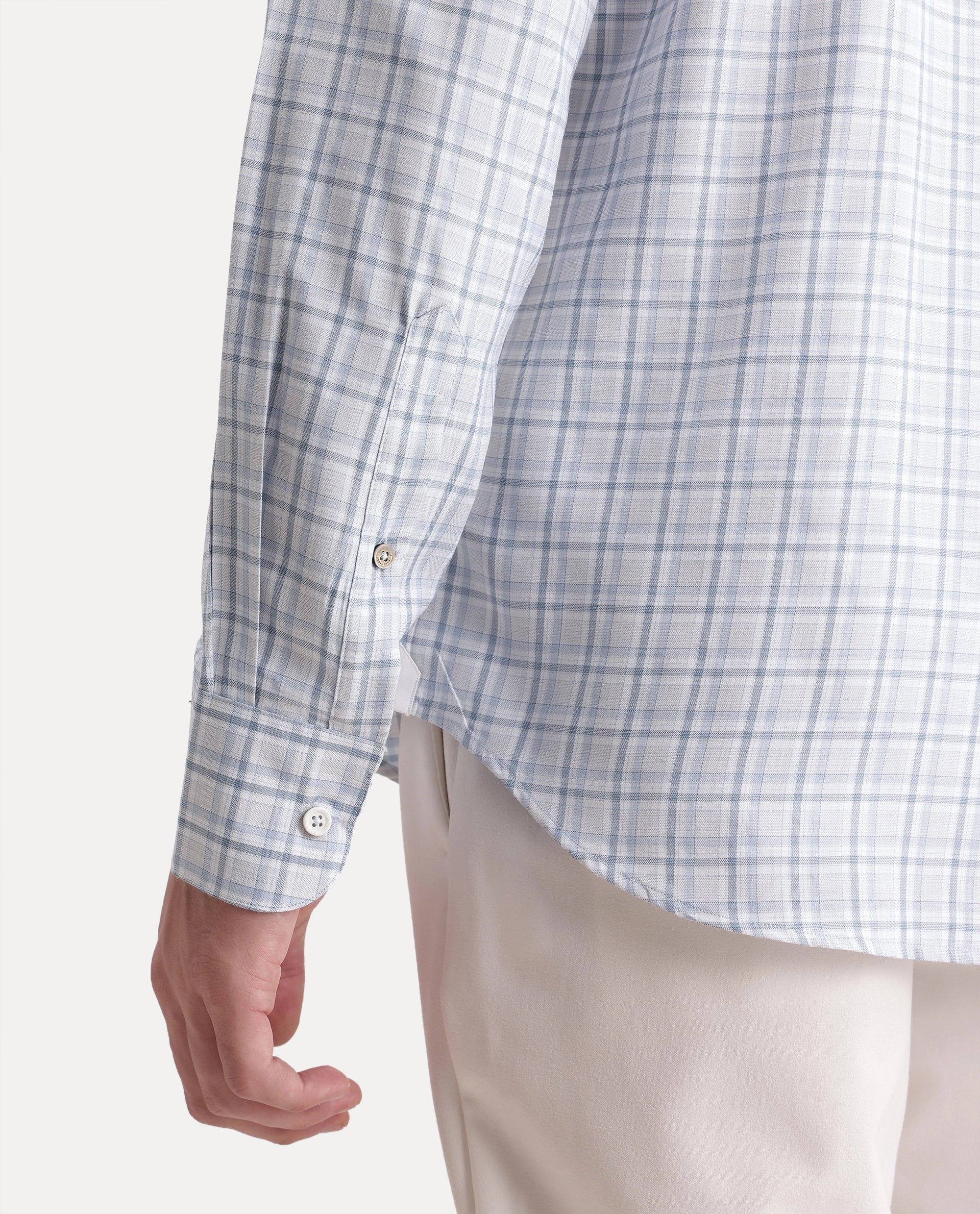 Rare Rabbit Men's Avron Blue Polyester Blend Button Regular Fit Checked Shirt