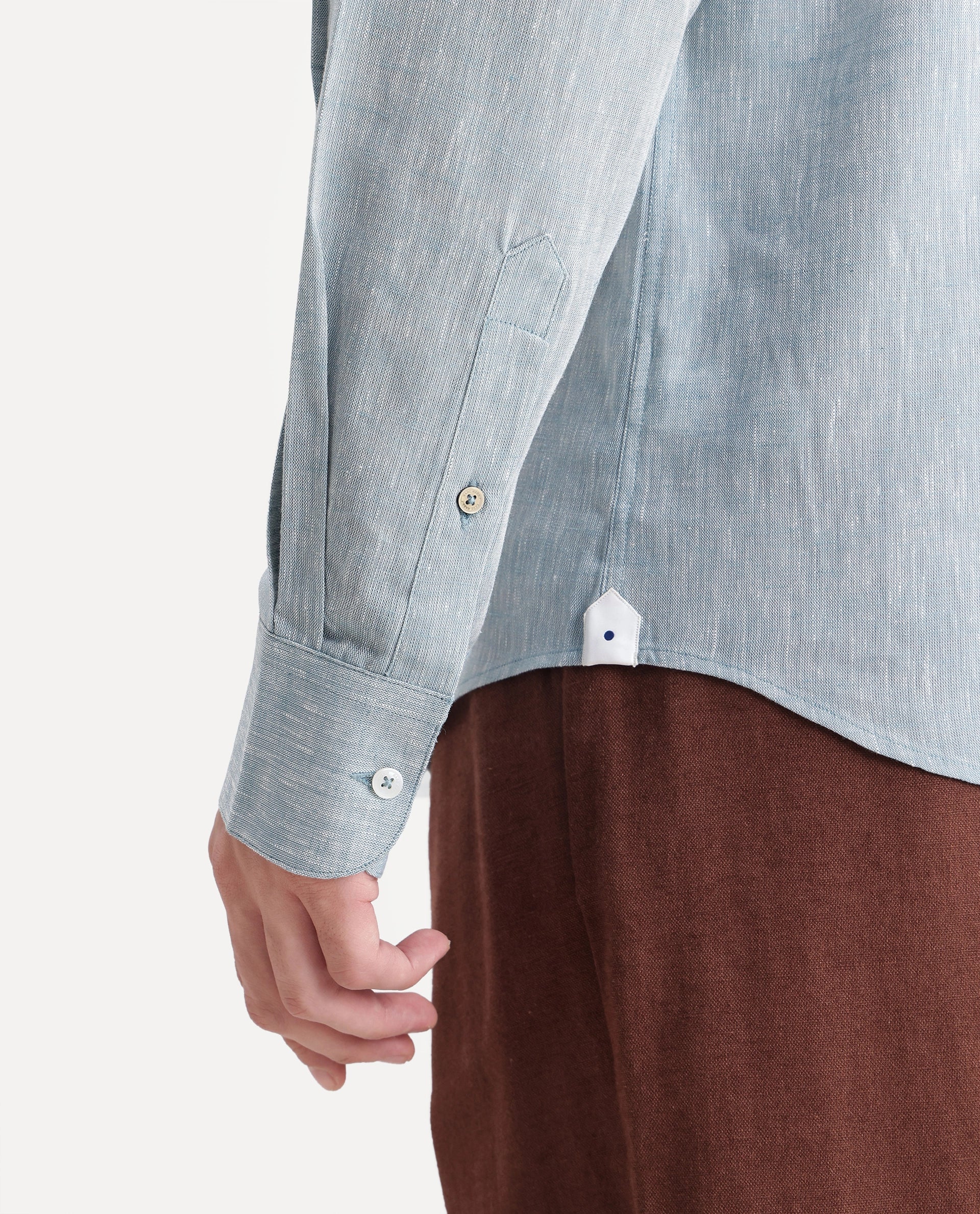 Rare Rabbit Men's Olvt Light Blue Linen Blend Button Regular Fit Plain Shirt