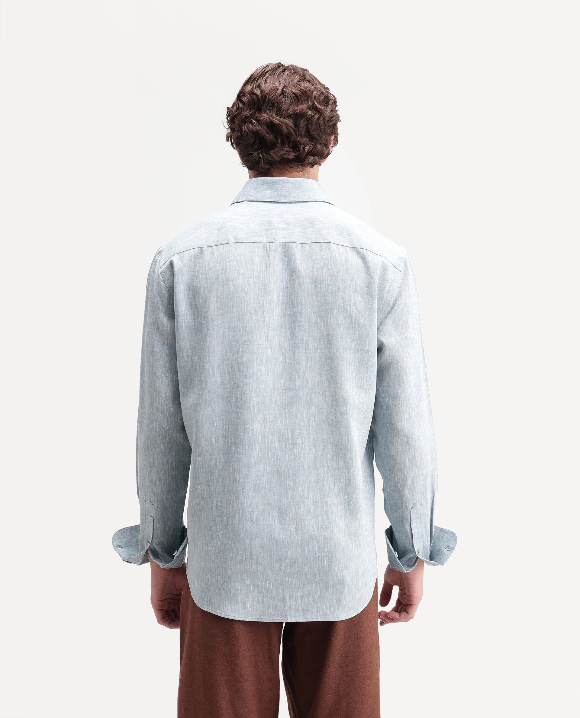 Rare Rabbit Men's Olvt Light Blue Linen Blend Button Regular Fit Plain Shirt